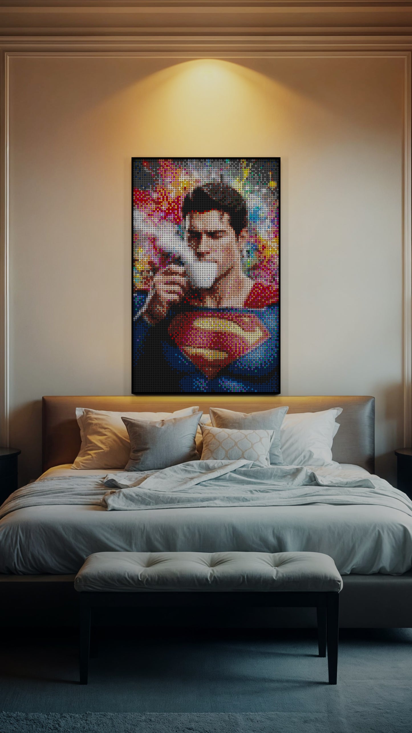 Superman LEGO® Style mosaic pixel art design for display