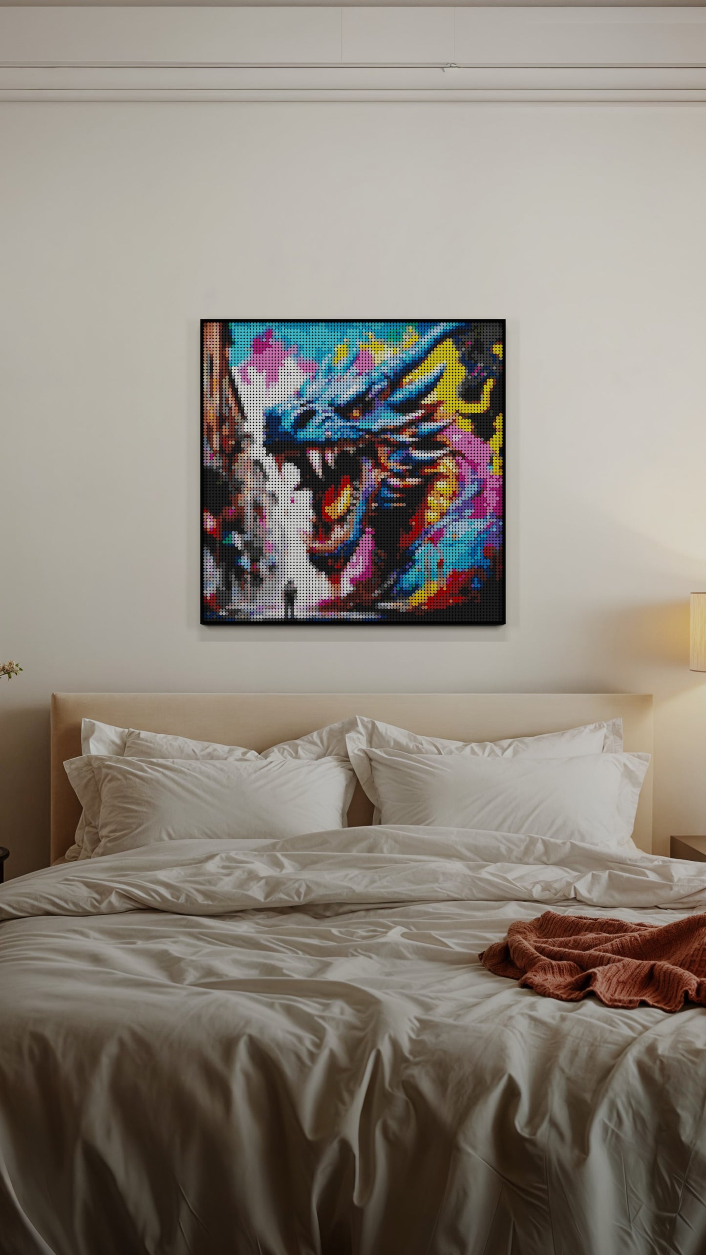Galactic Seraph LEGO® Style mosaic wall art made from colorful plastic bricks