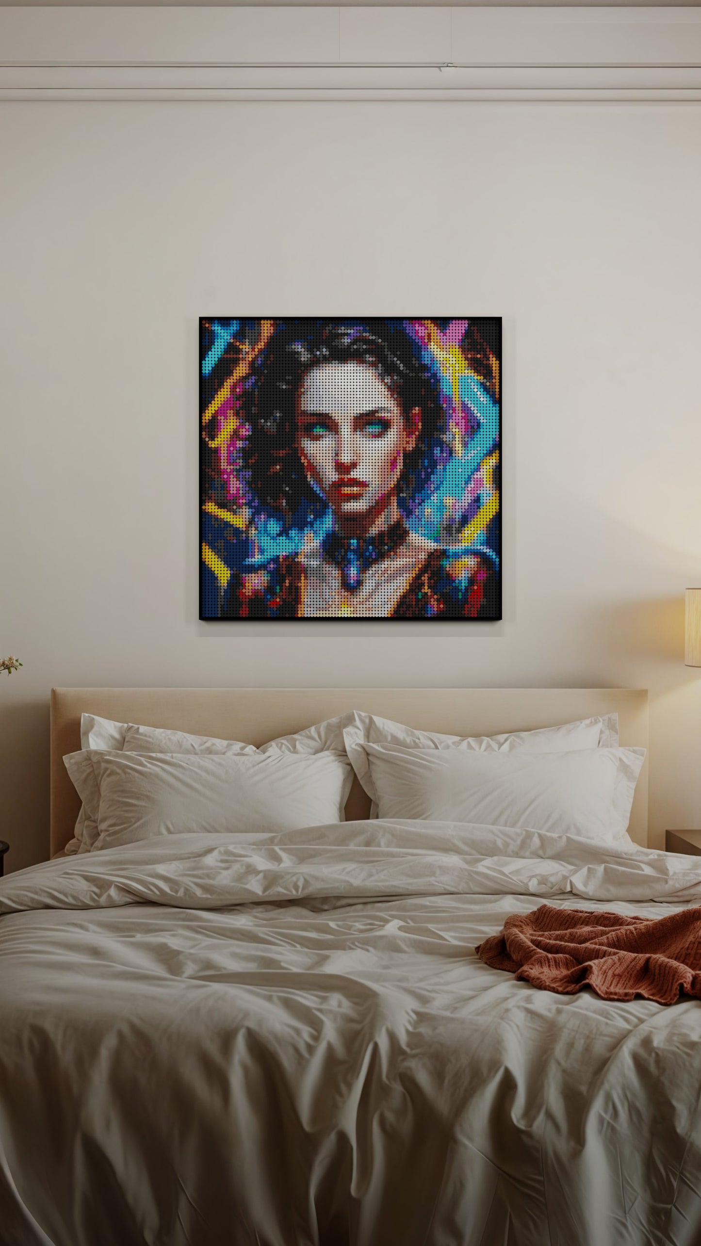 Temporal Ravette LEGO® Style mosaic wall art made from colorful plastic bricks