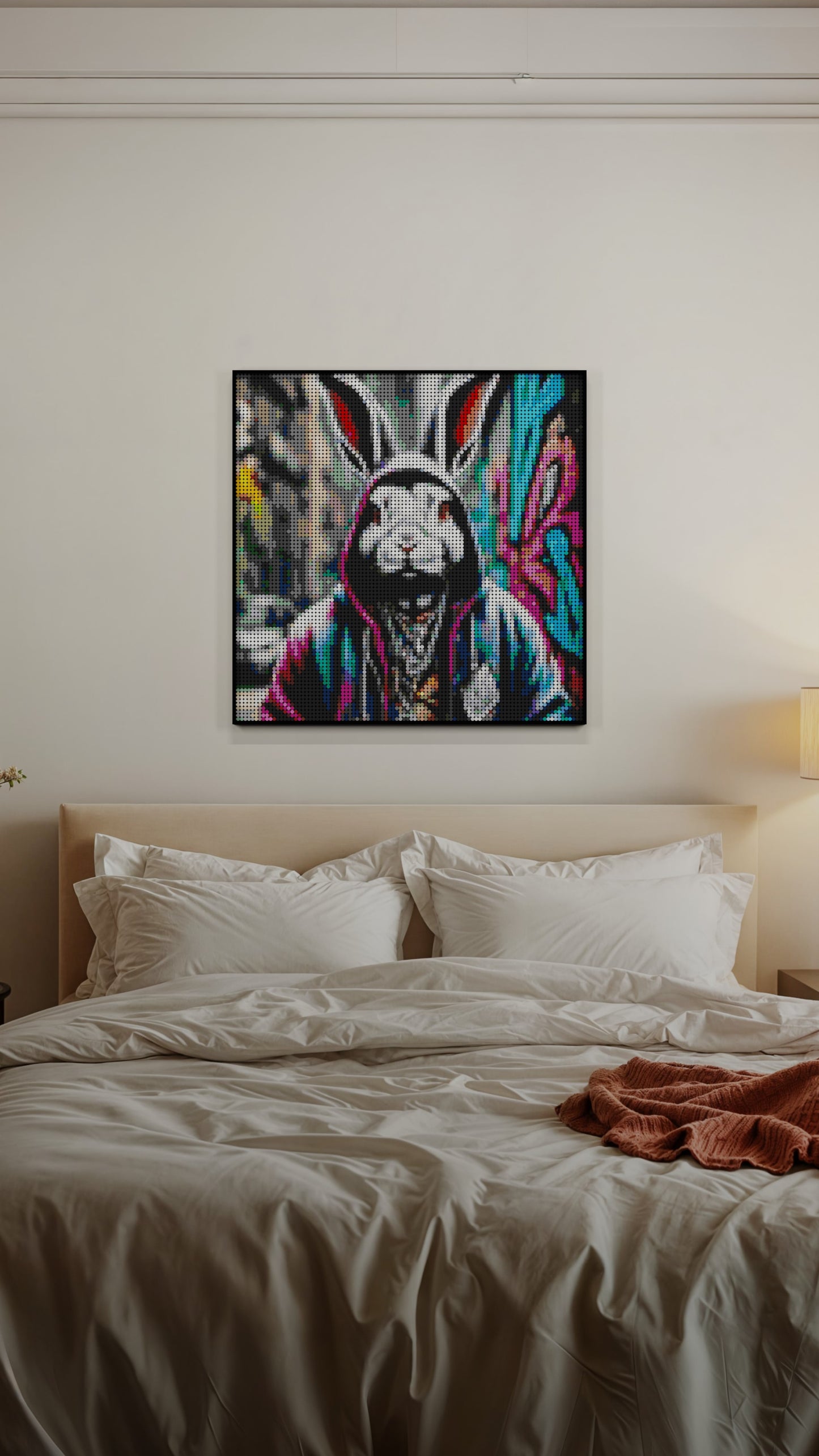 Thugsy Malone LEGO® Style mosaic wall art made from colorful plastic bricks