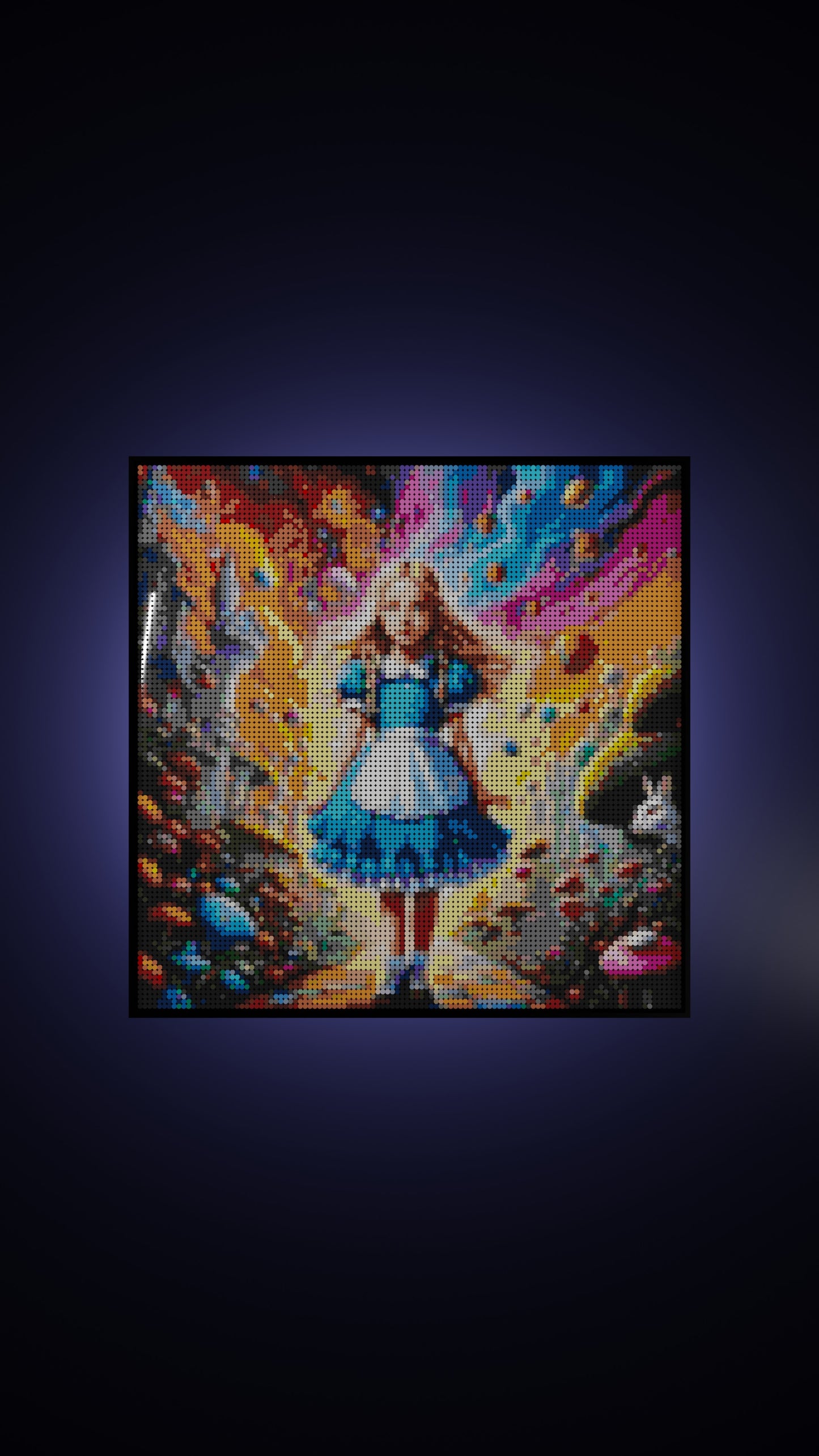 Alice in Wonderland LEGO® Style mosaic wall art made from colorful plastic bricks