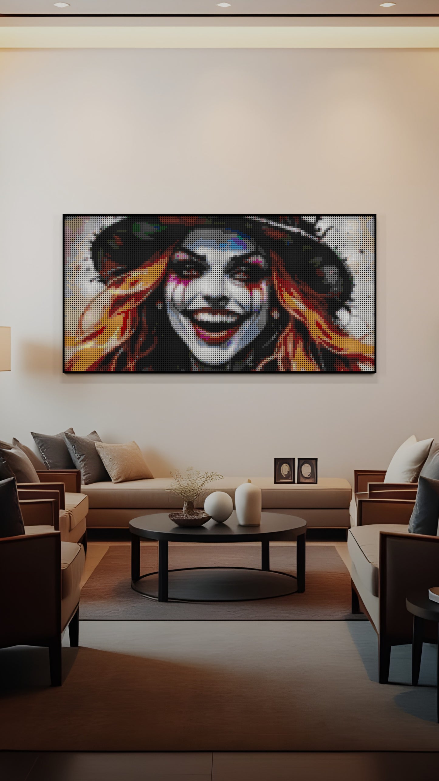 The Mad Hattress LEGO® Style mosaic wall art made from colorful plastic bricks