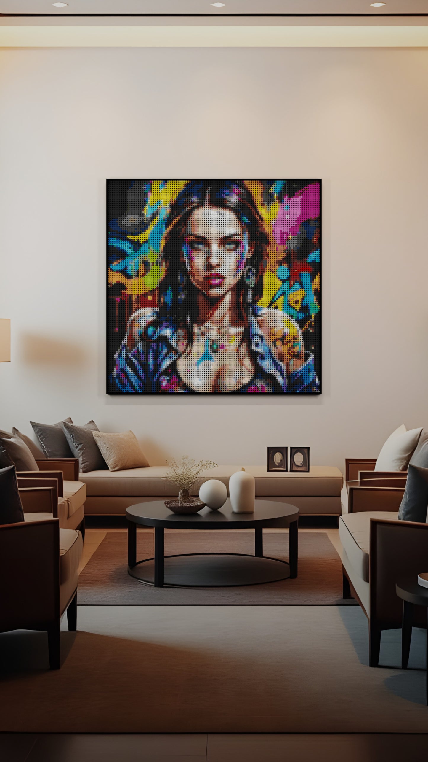 Euphoria in Motion LEGO® Style mosaic wall art made from colorful plastic bricks