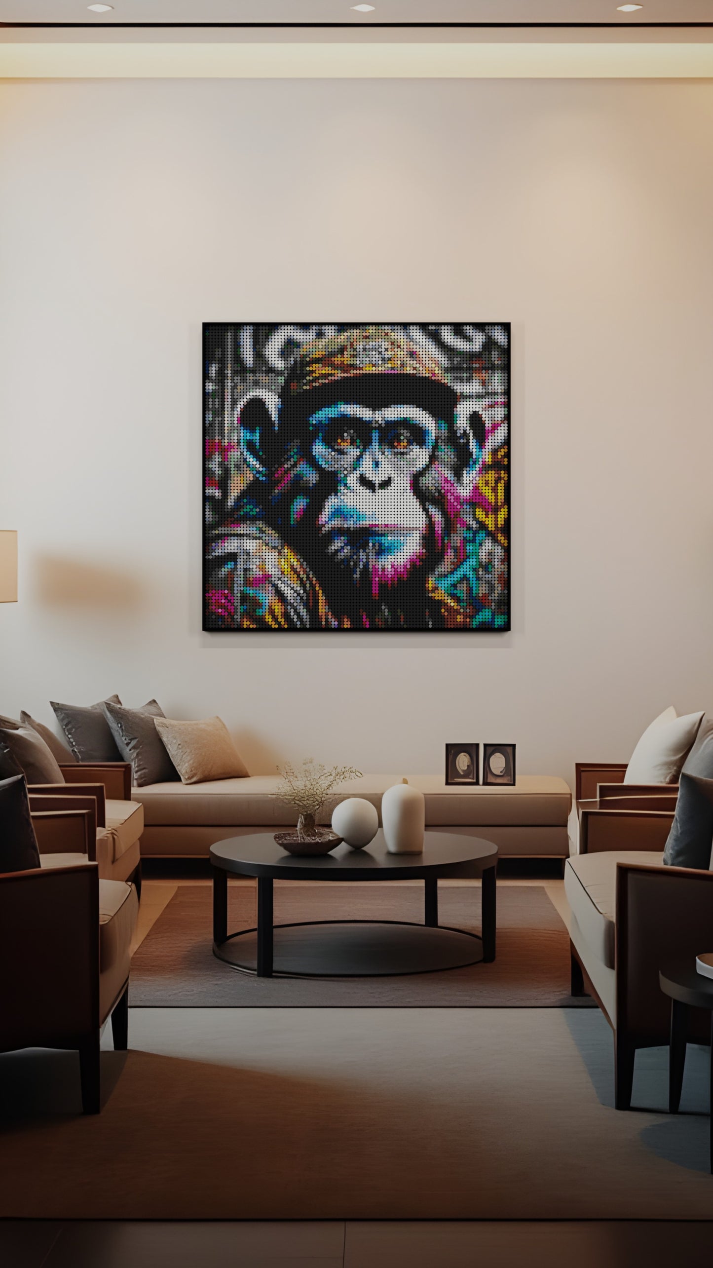 Ape Hop Movement LEGO® Style mosaic wall art made from colorful plastic bricks