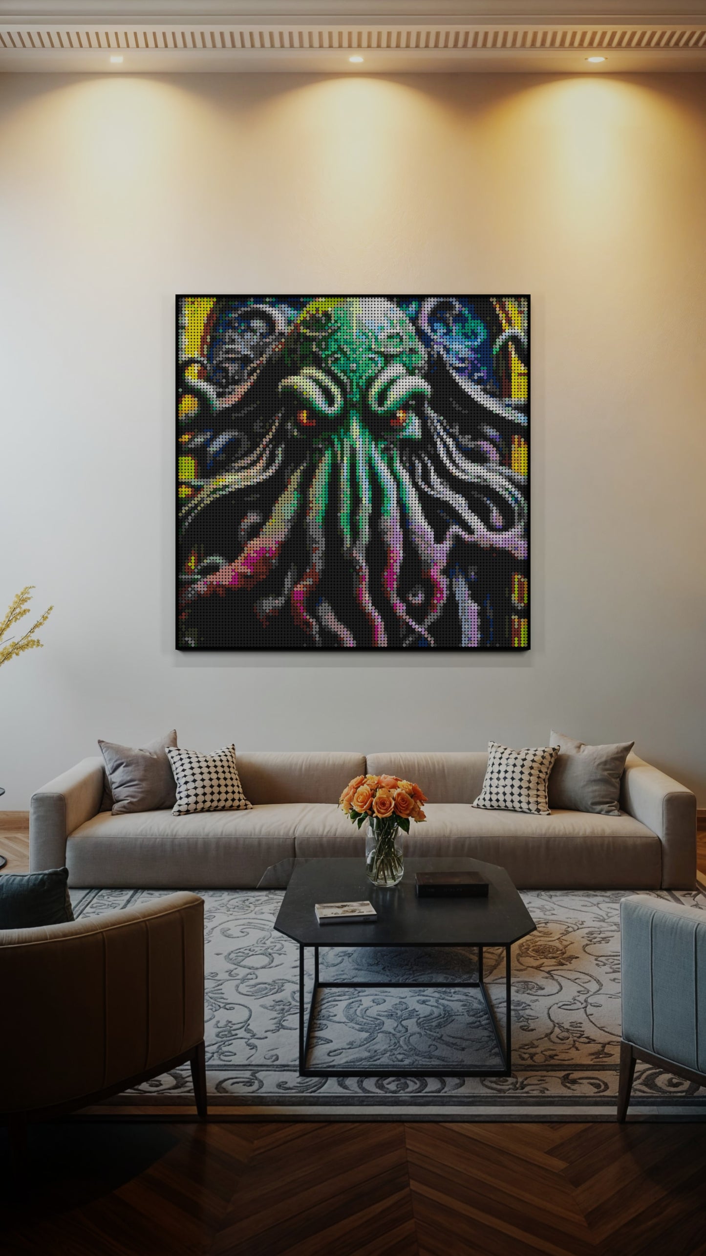 Arrival of Cthulhu LEGO® Style mosaic wall art made from colorful plastic bricks