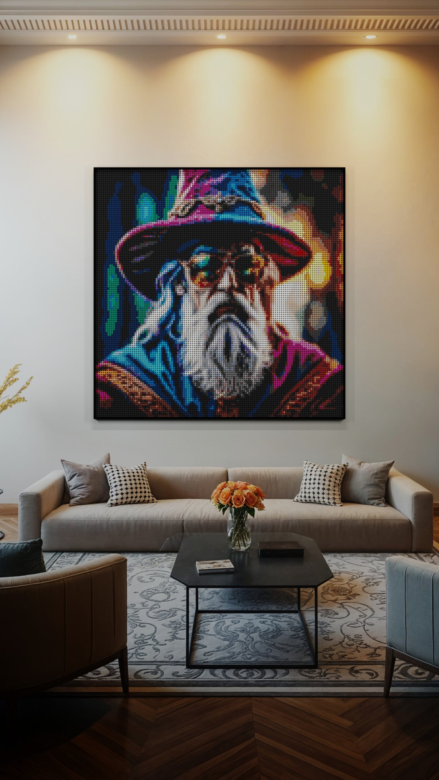Spellbound Rebel LEGO® Style mosaic wall art made from colorful plastic bricks