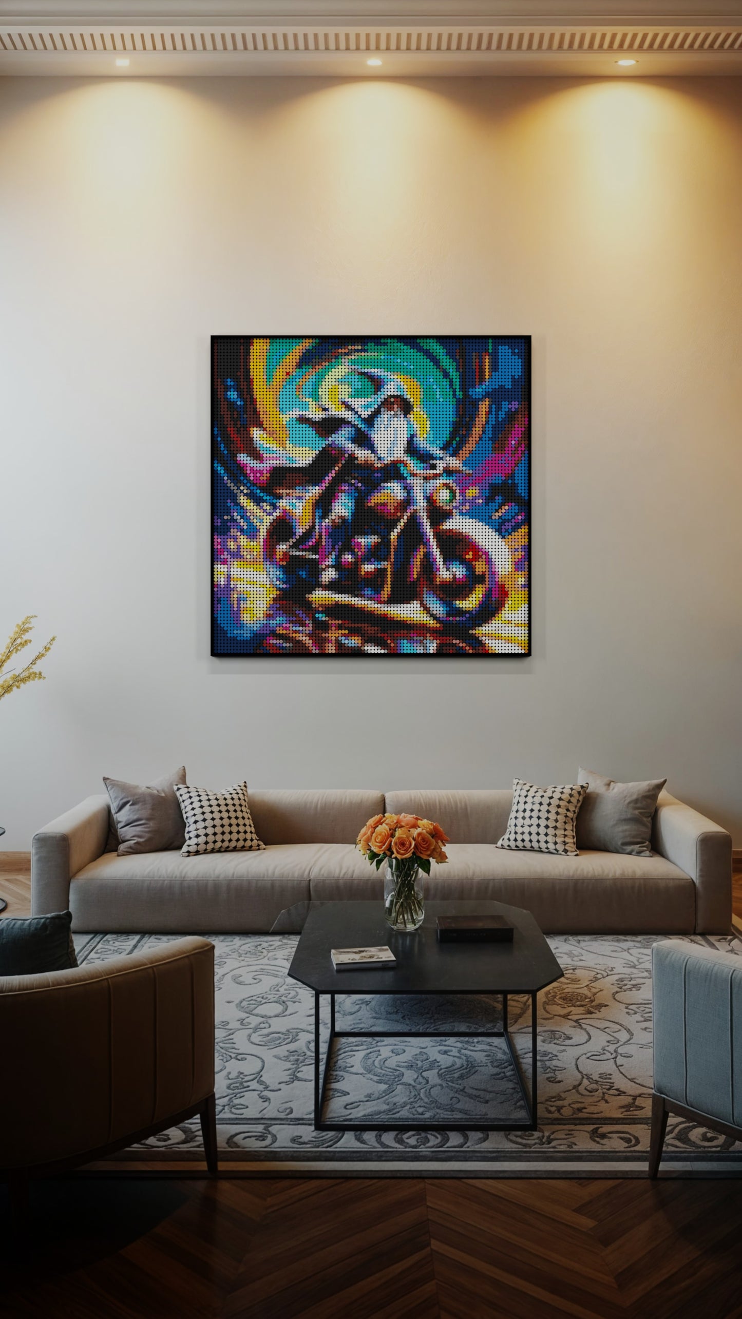 The Rune Roadster LEGO® Style mosaic wall art made from colorful plastic bricks
