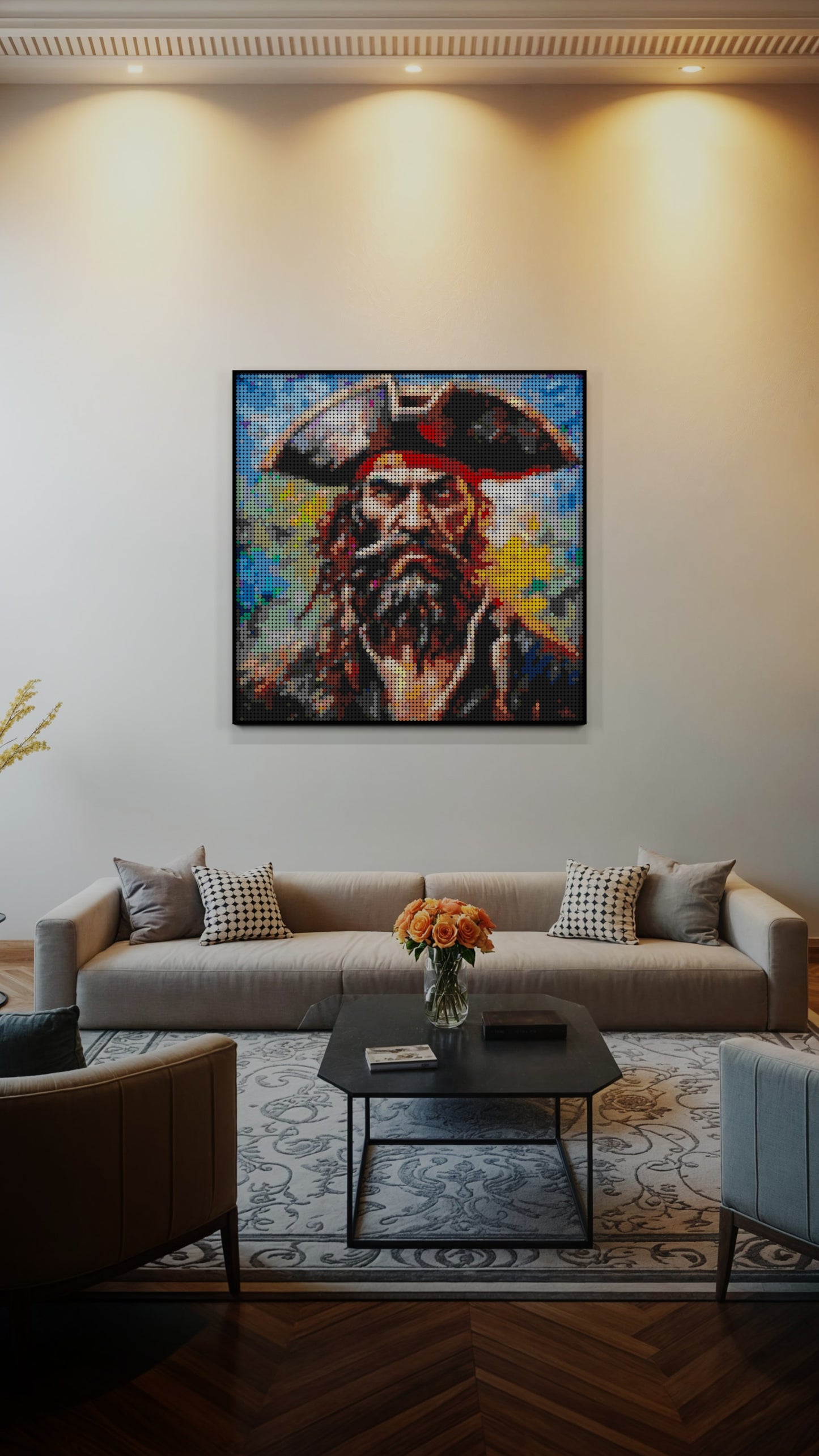 Captain Dreadheart LEGO® Style mosaic wall art made from colorful plastic bricks