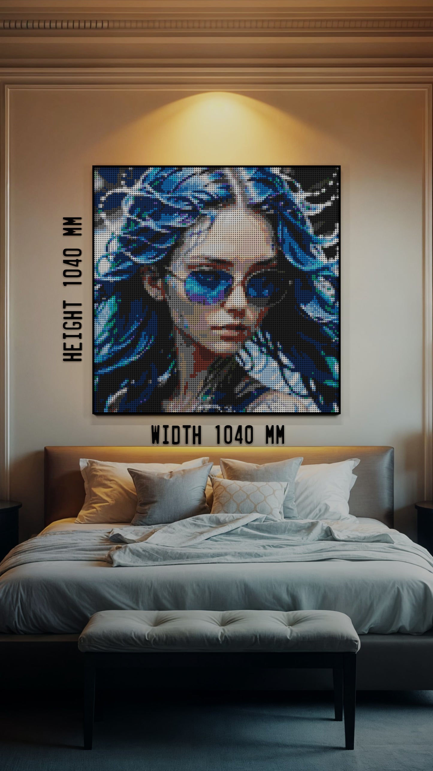 Aqua Enchantress LEGO® Style mosaic wall art made from colorful plastic bricks
