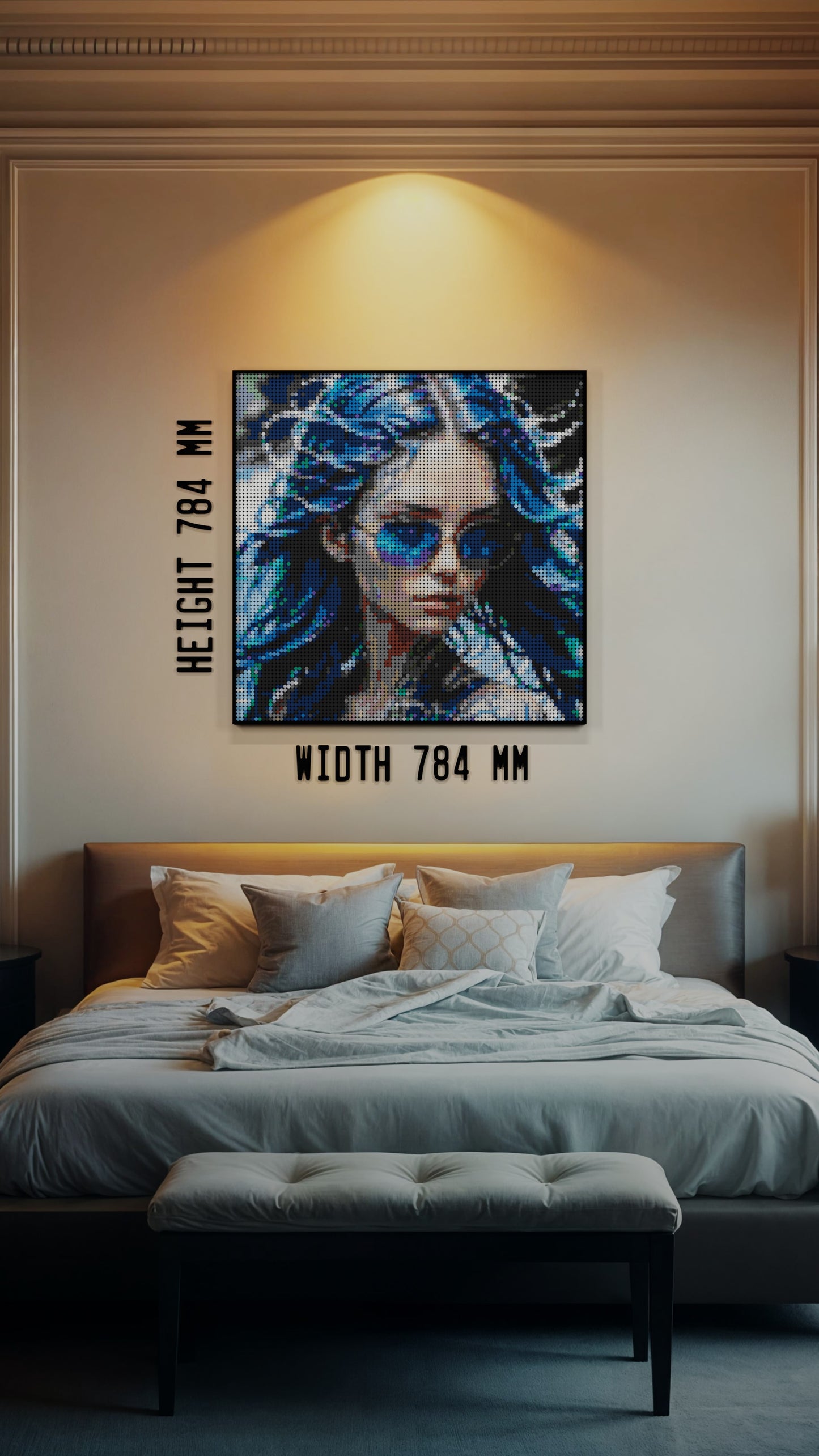Aqua Enchantress LEGO® Style mosaic wall art made from colorful plastic bricks