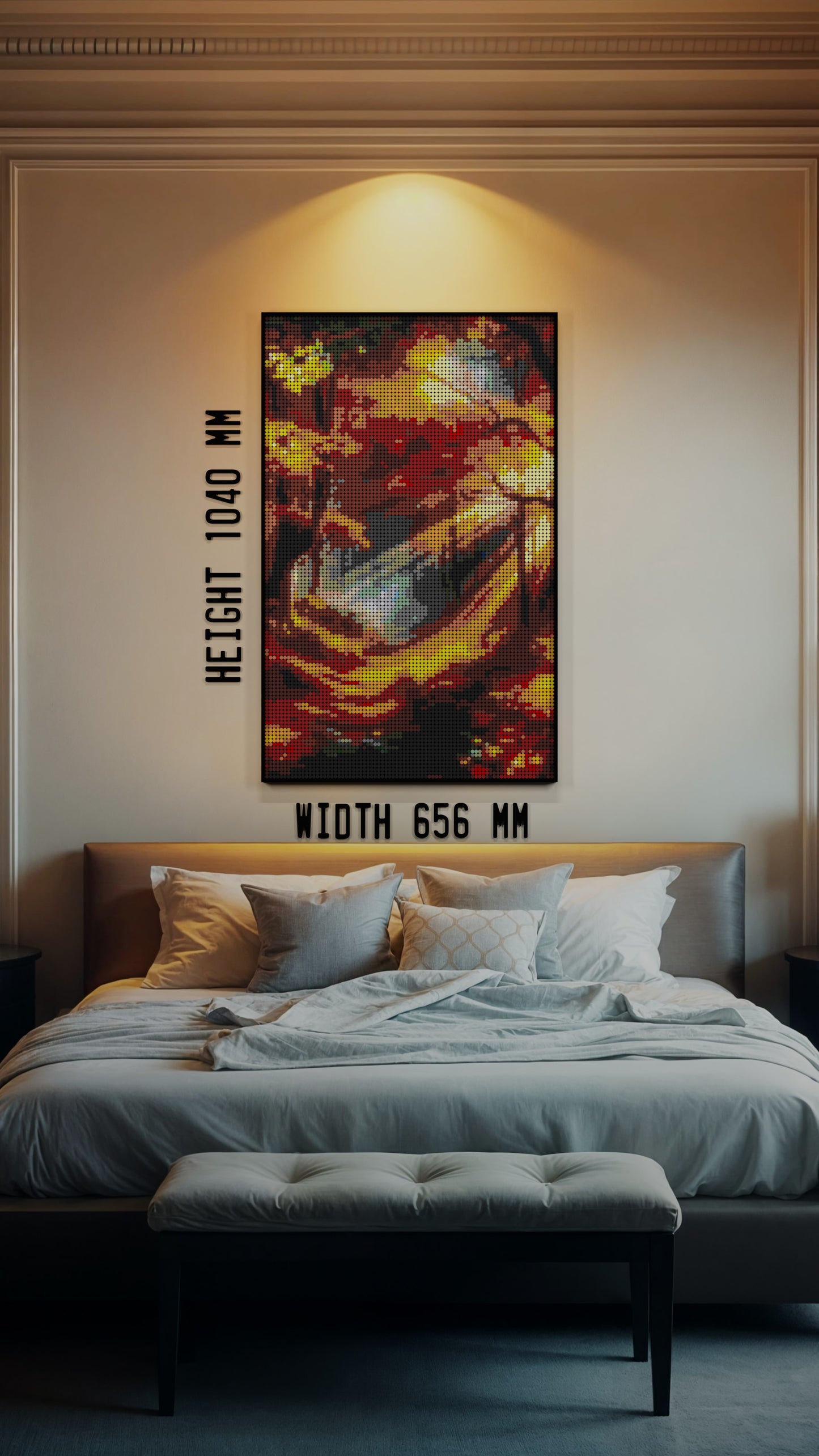 Autumn Sun LEGO® Style mosaic wall art made from colorful plastic bricks