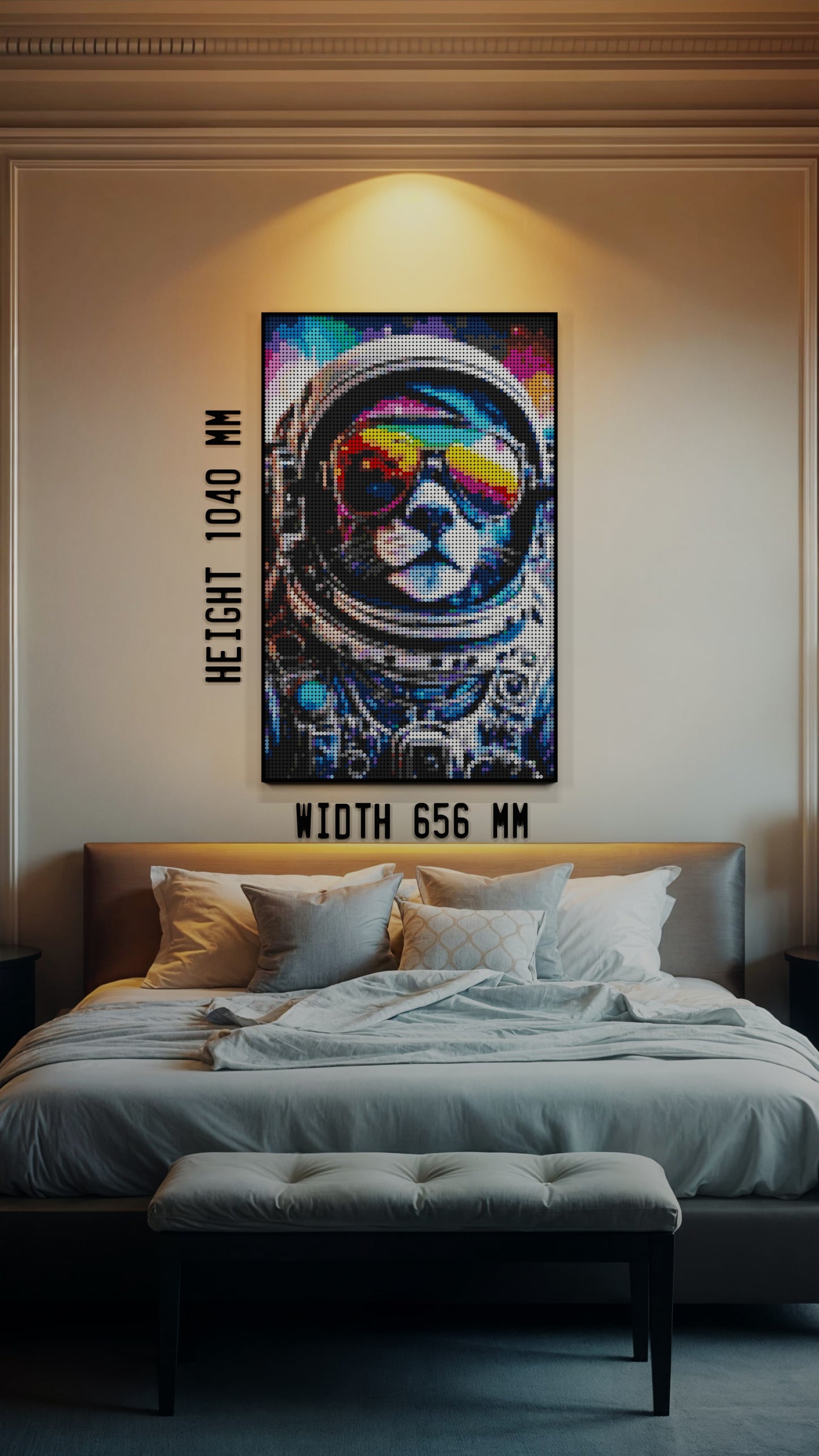 Purrsuit of Space LEGO® Style mosaic pixel art design for display