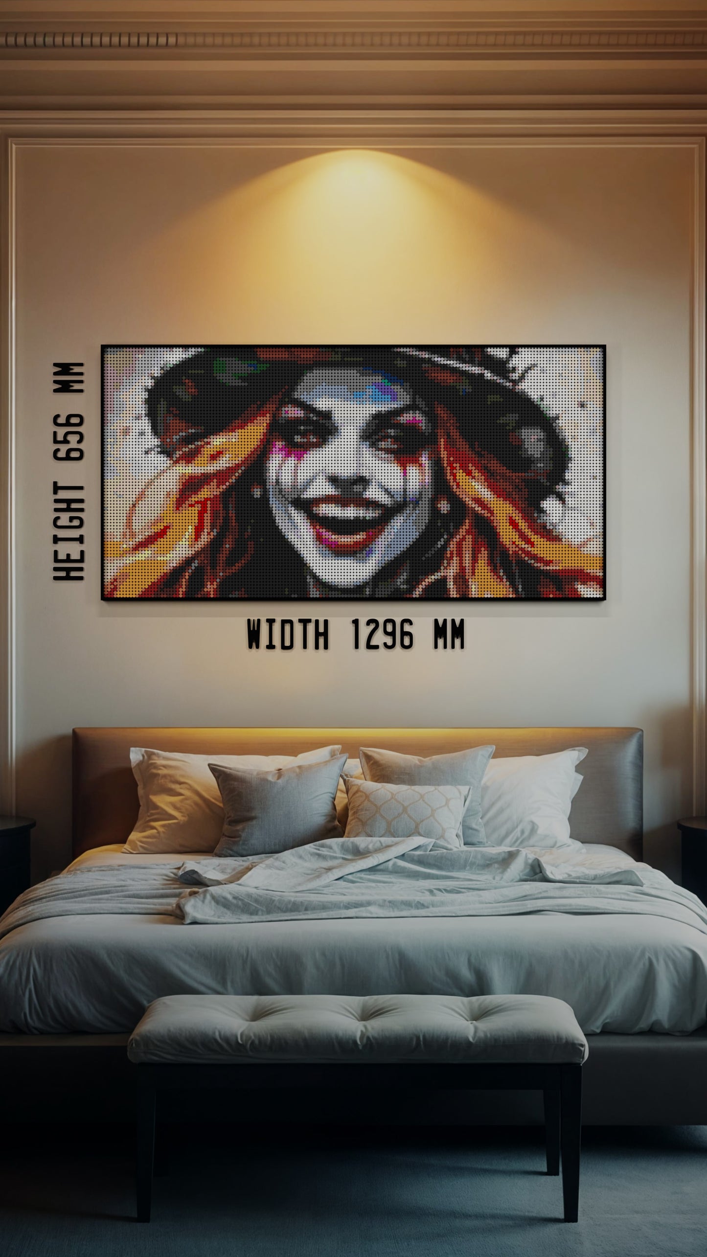 The Mad Hattress LEGO® Style mosaic wall art made from colorful plastic bricks