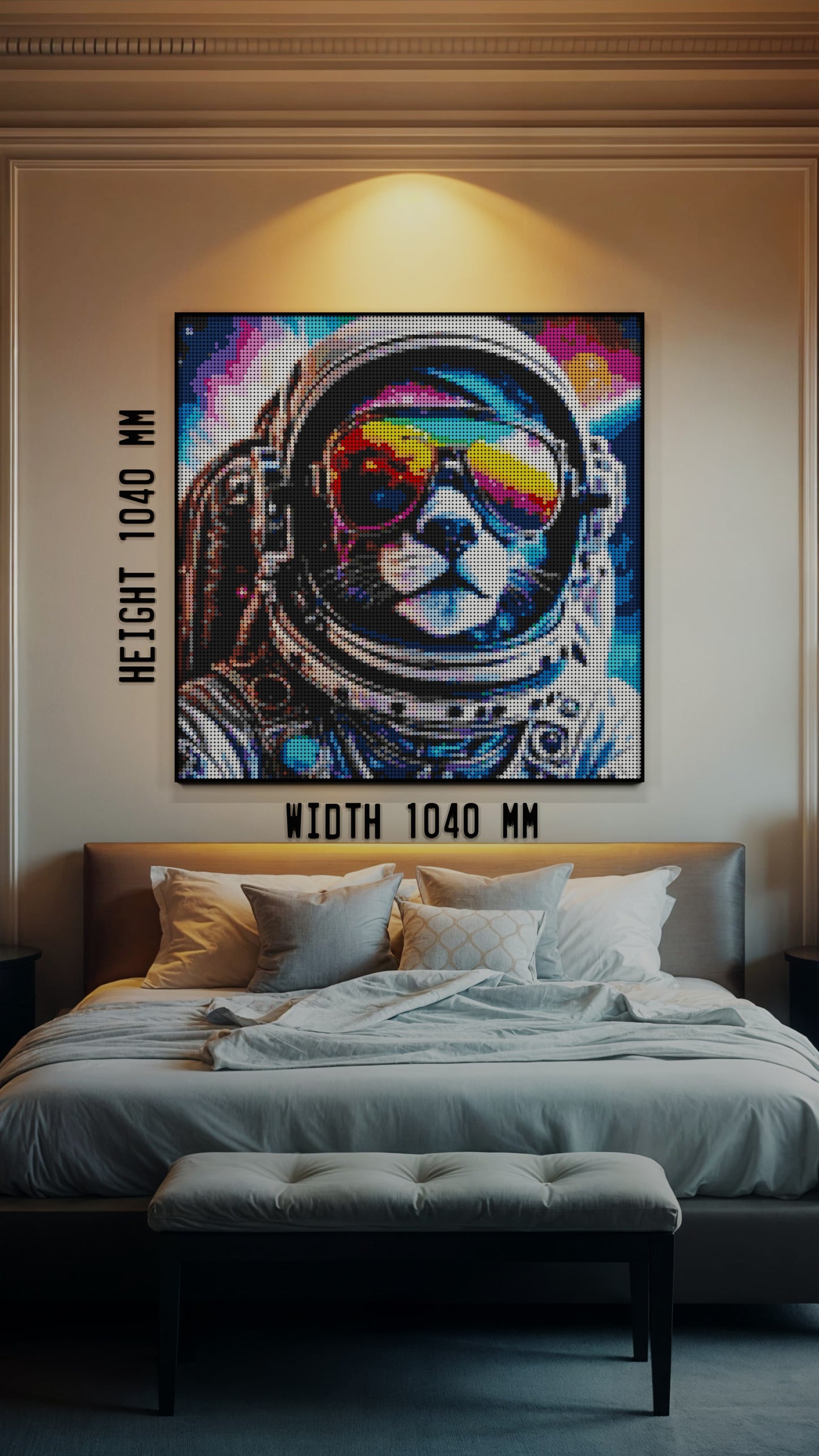 Purrsuit of Space LEGO® Style mosaic pixel art design for display