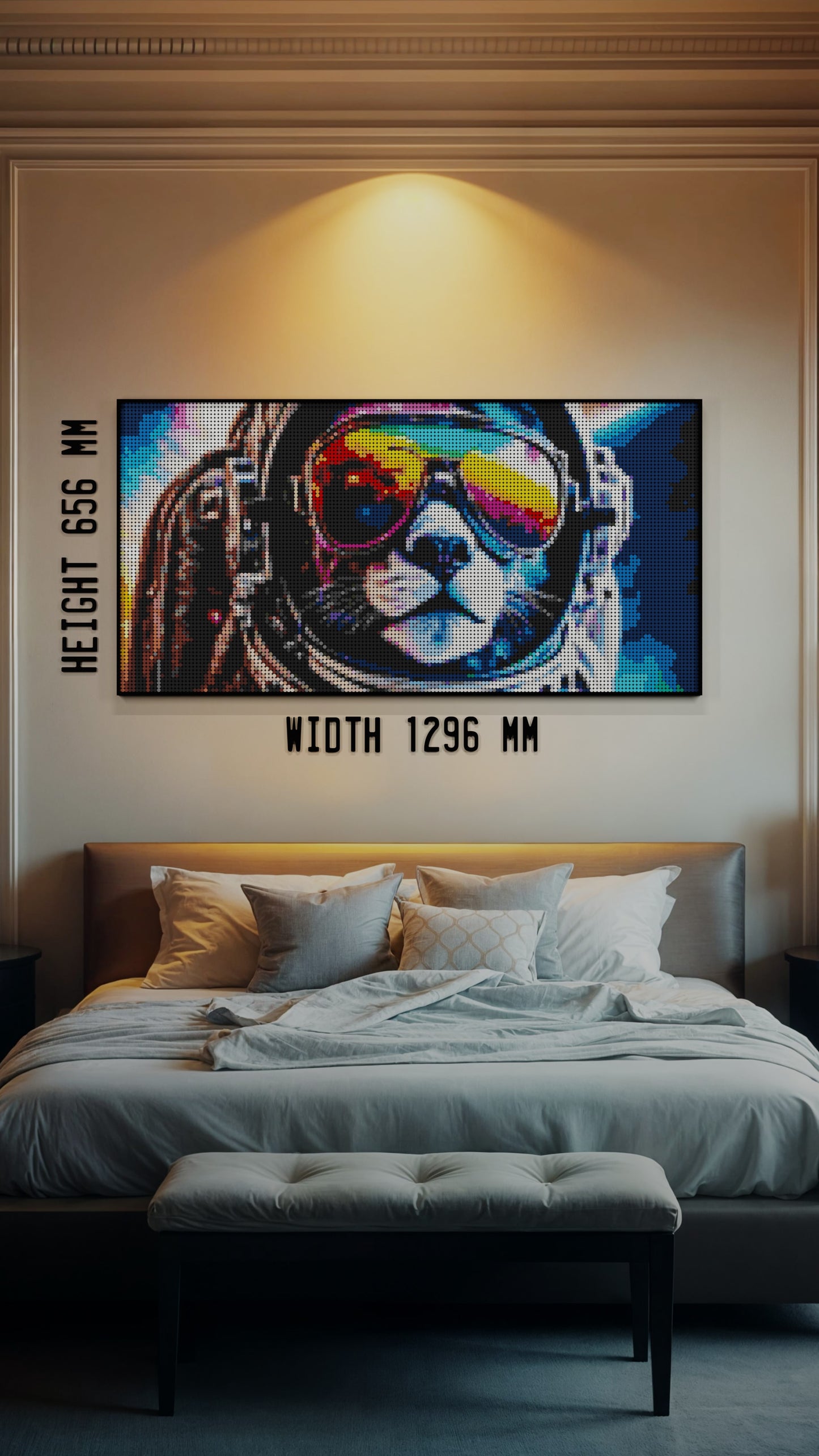 Purrsuit of Space LEGO® Style mosaic pixel art design for display