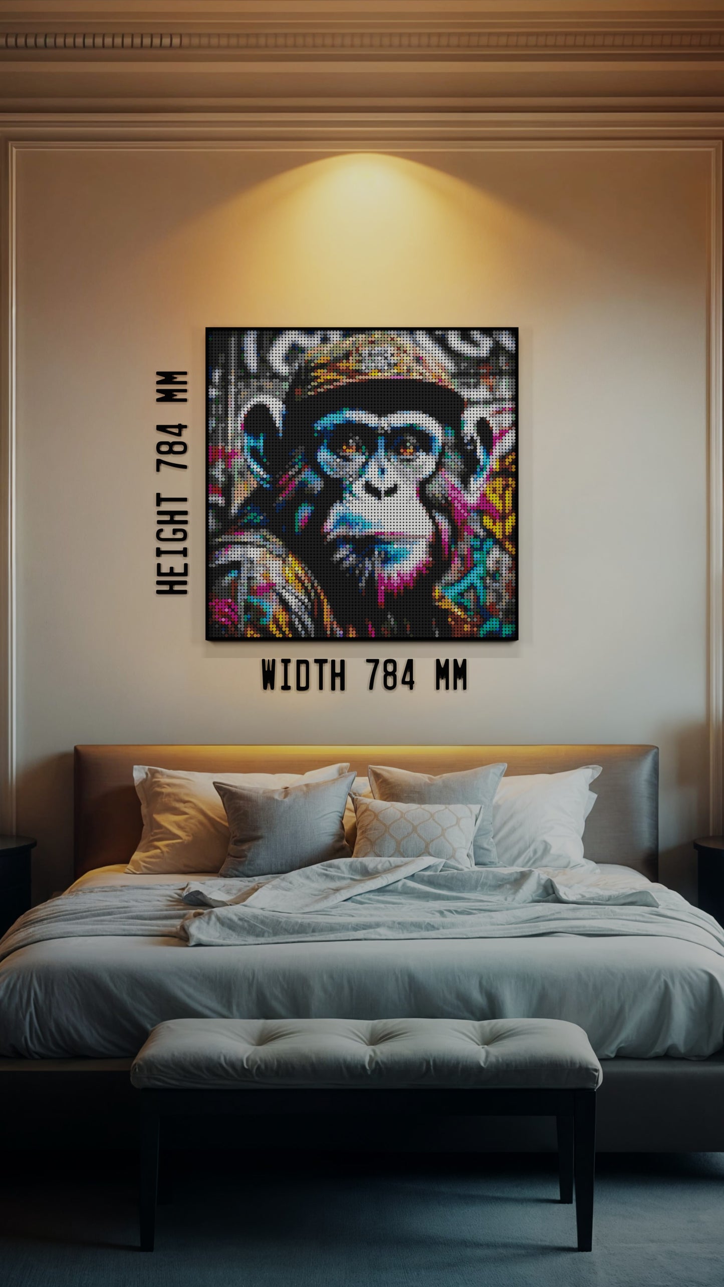 Ape Hop Movement LEGO® Style mosaic wall art made from colorful plastic bricks