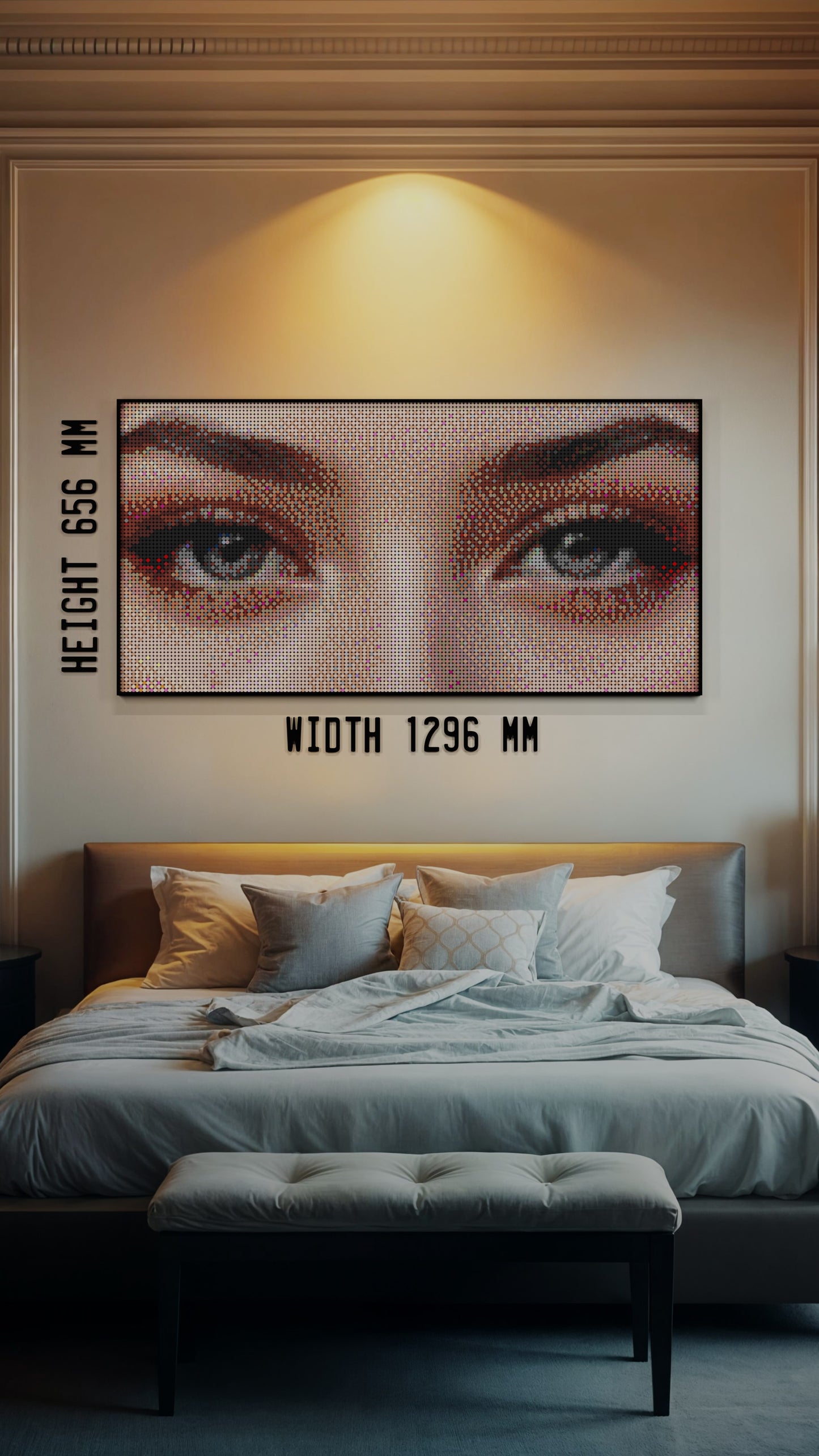 The Alluring Stare LEGO® Style mosaic wall art made from colorful plastic bricks