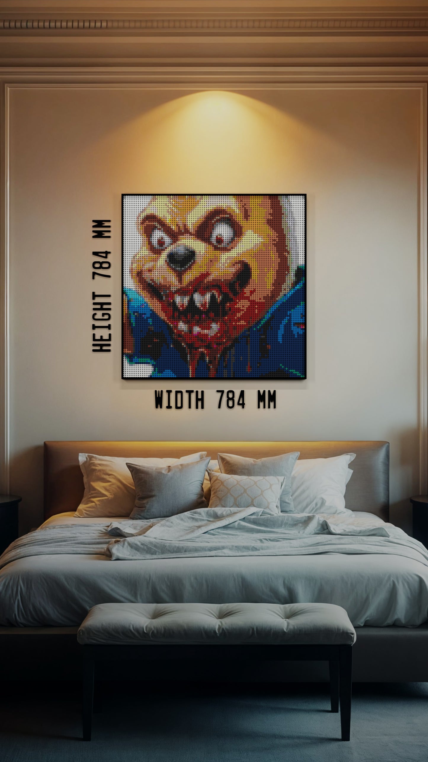 Honey on the Brain LEGO® Style mosaic wall art made from colorful plastic bricks