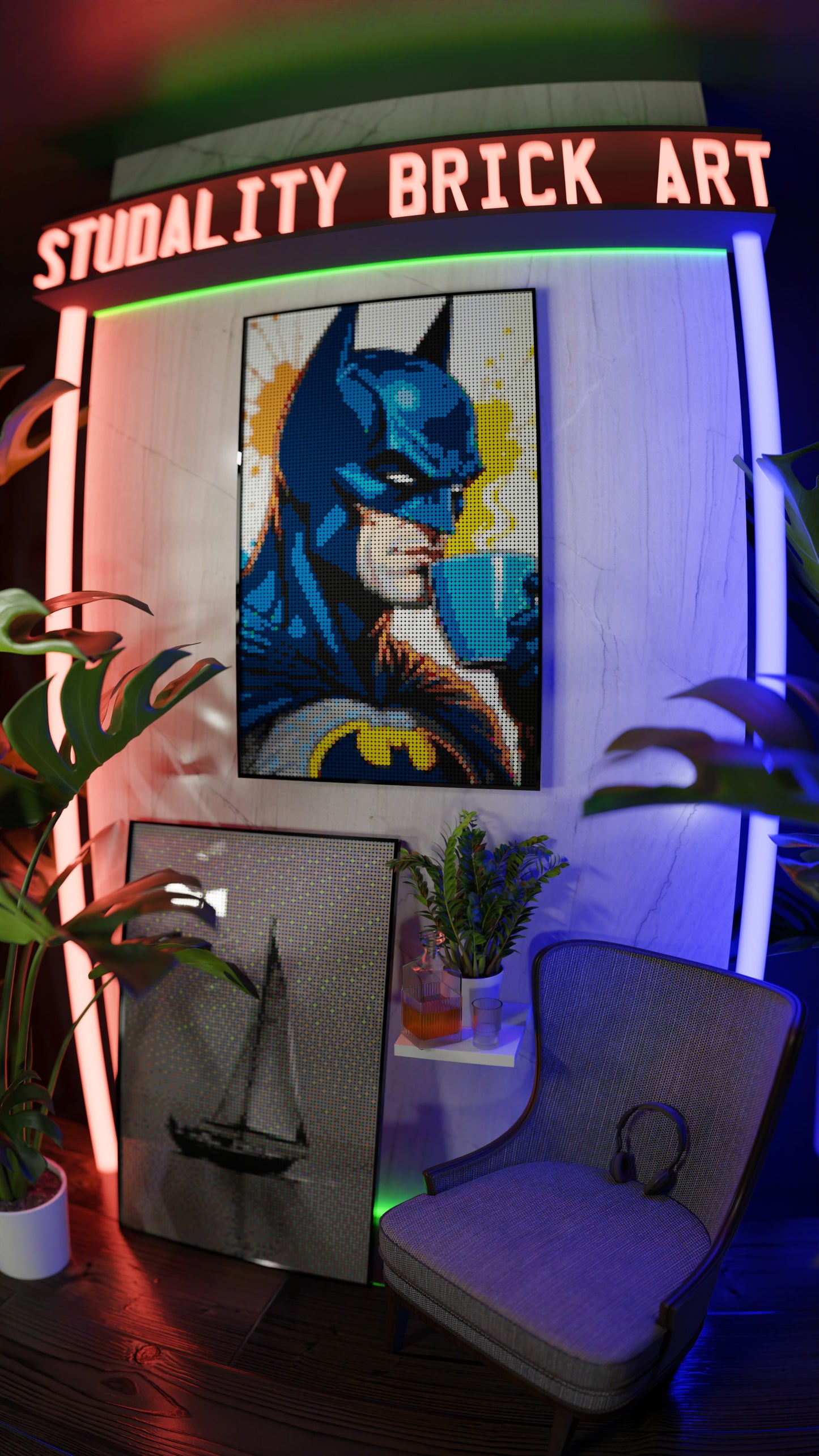 Batman LEGO® Style mosaic pixel art design for display