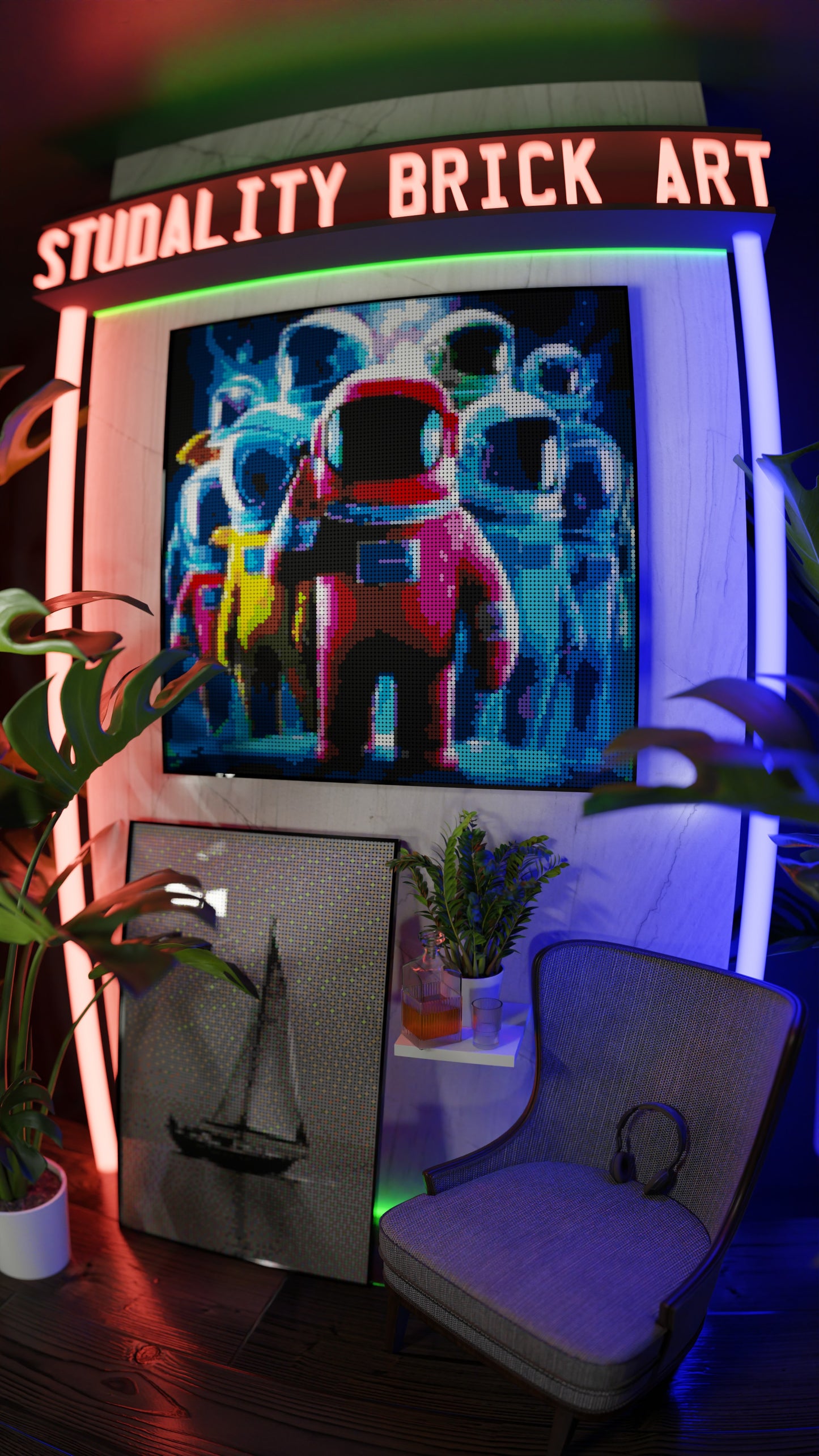 Amongst Friends LEGO® Style mosaic wall art made from colorful plastic bricks