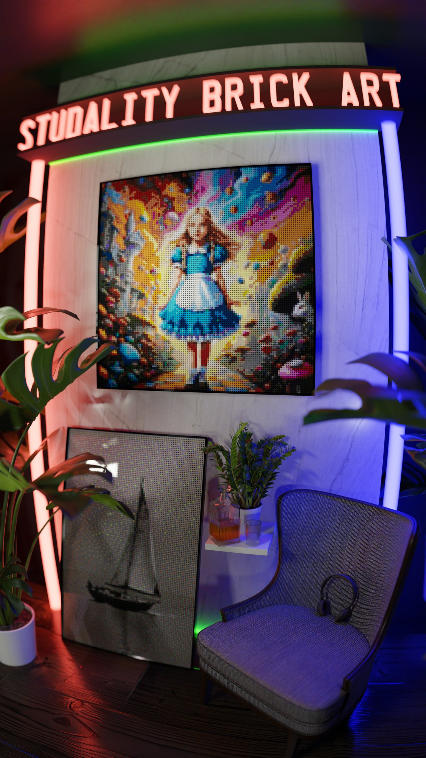Alice in Wonderland LEGO® Style mosaic pixel art design for display