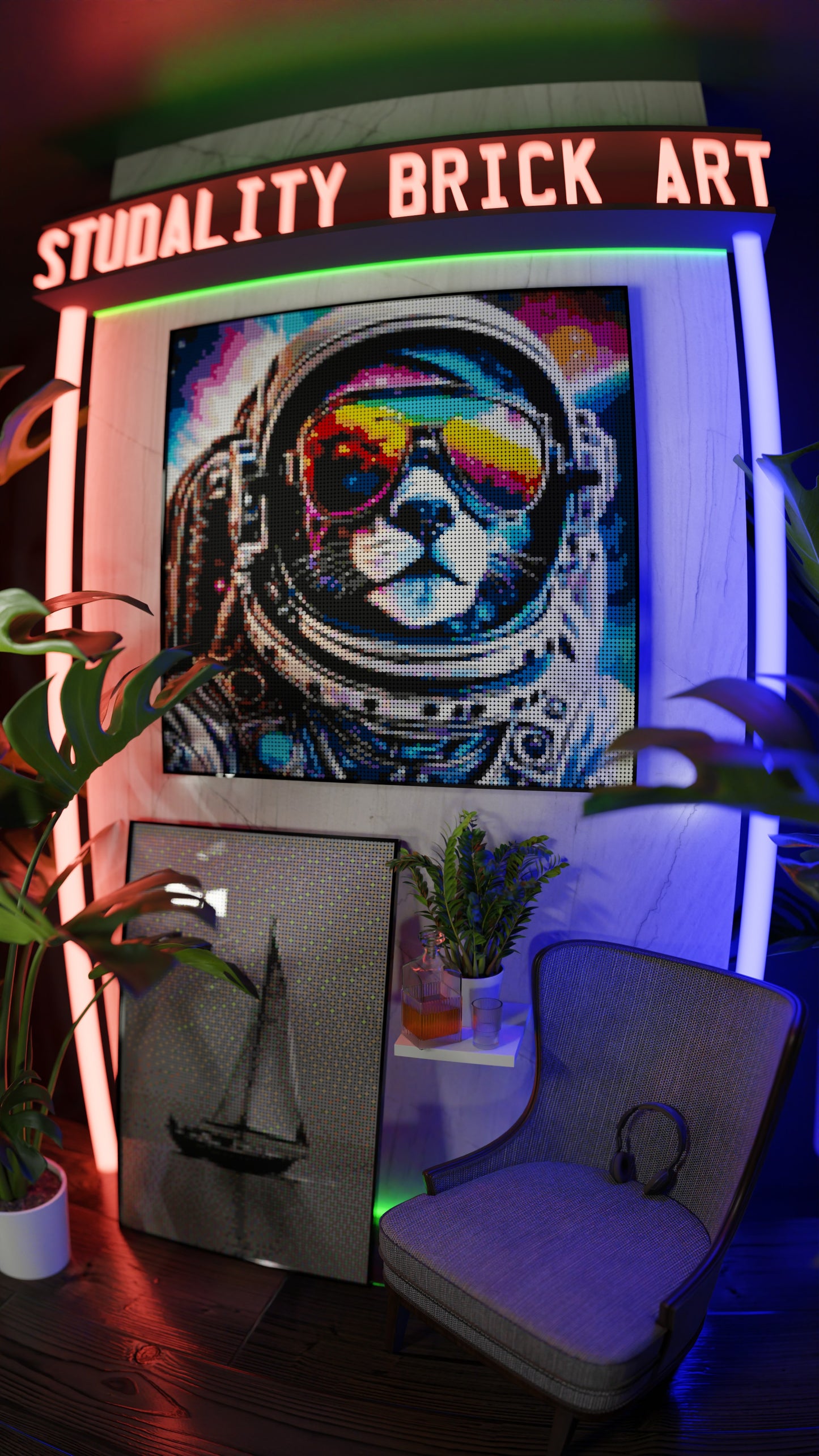 Purrsuit of Space LEGO® Style mosaic kit with clear building instructions
