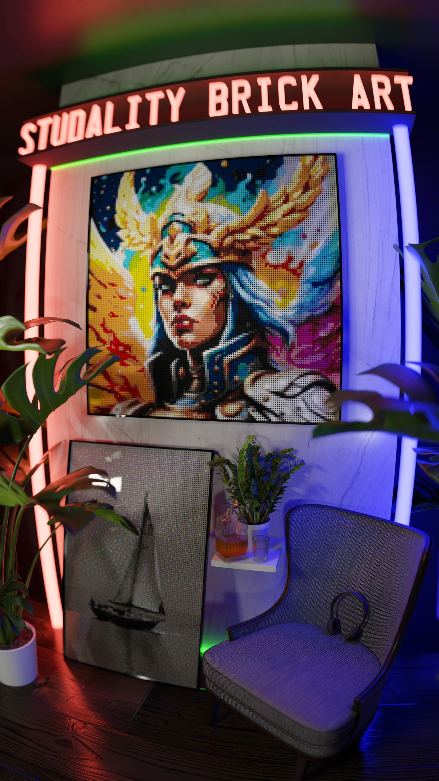 Valkyrie Vibrance LEGO® Style mosaic pixel art design for display