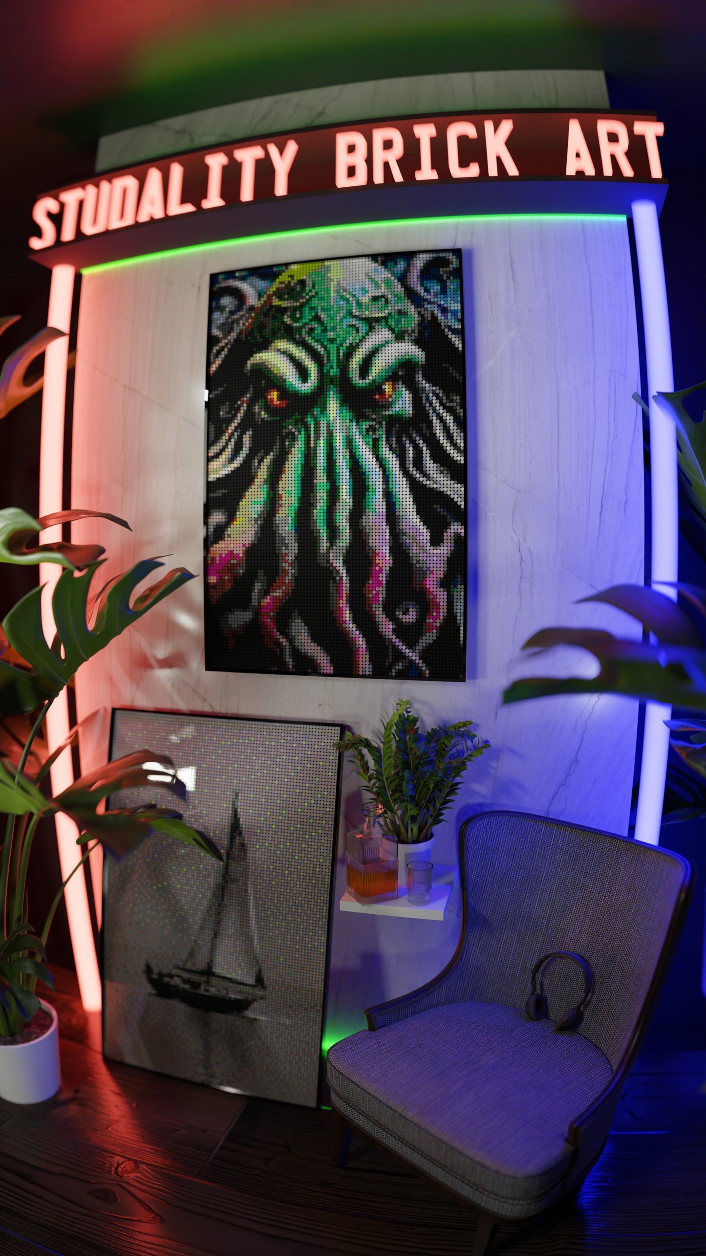 Arrival of Cthulhu LEGO® Style mosaic kit with clear building instructions