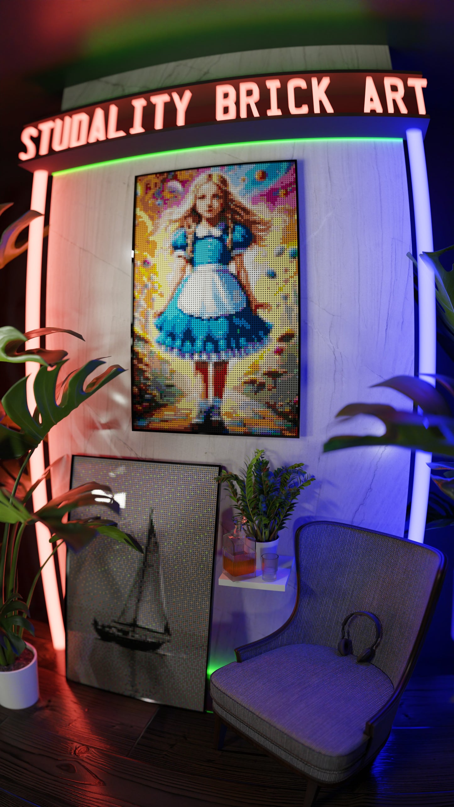 Alice in Wonderland LEGO® Style mosaic pixel art design for display