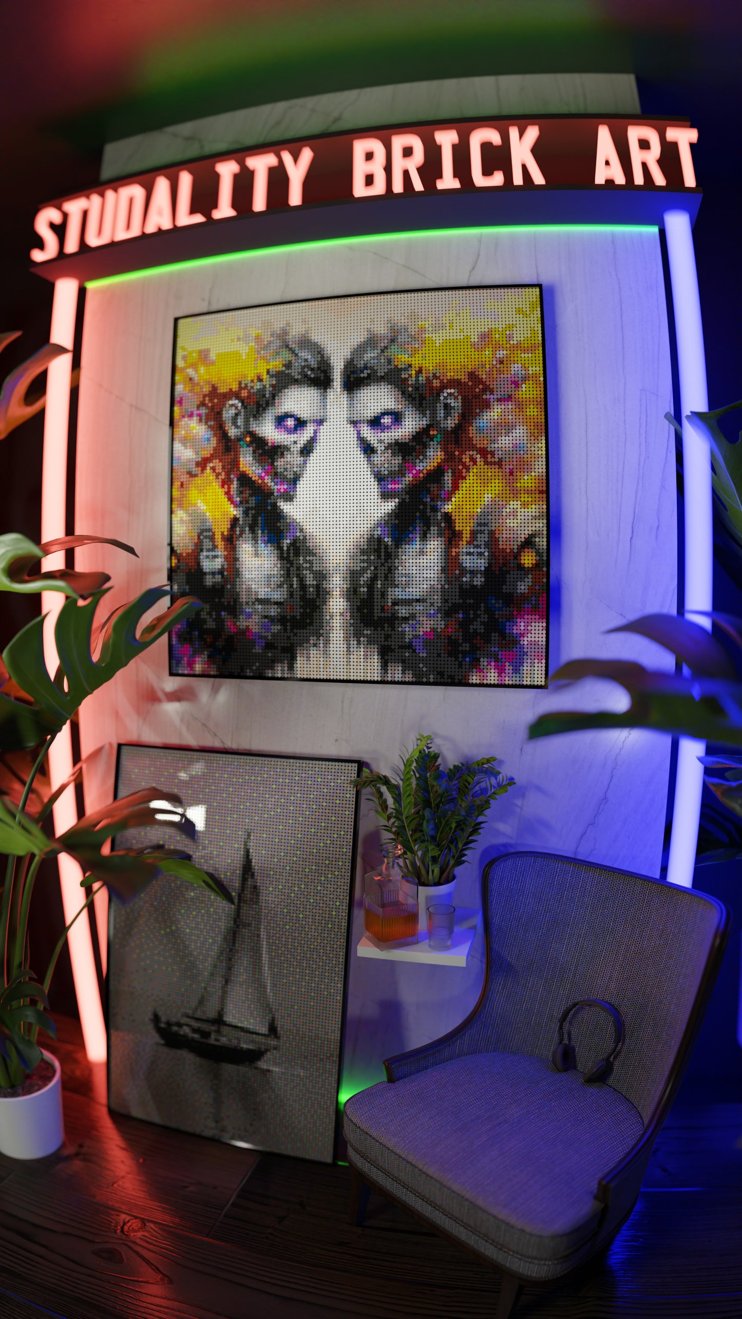 Veil of the Undead LEGO® Style mosaic wall art made from colorful plastic bricks