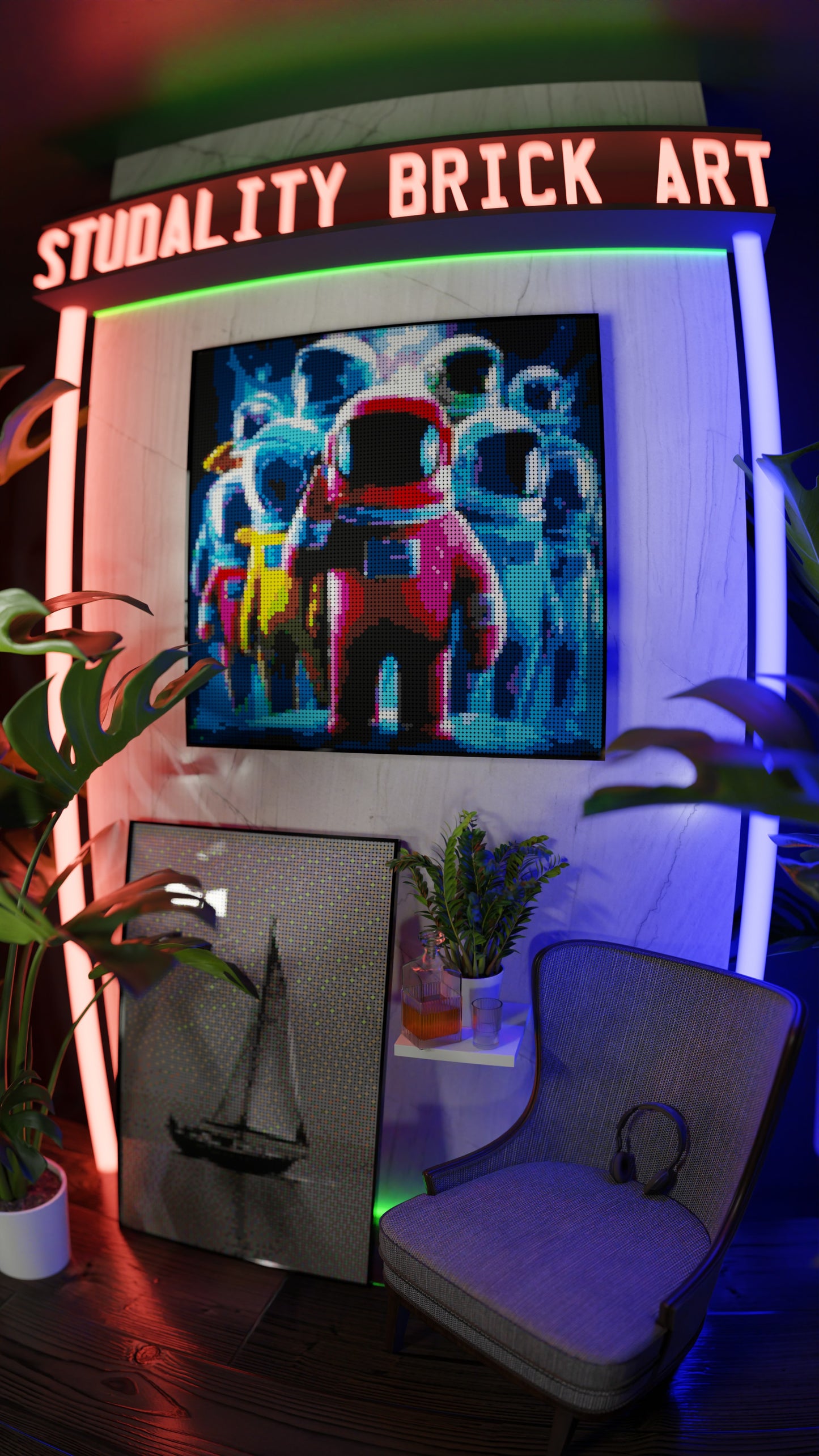 Amongst Friends  LEGO® Style mosaic wall art made from colorful plastic bricks