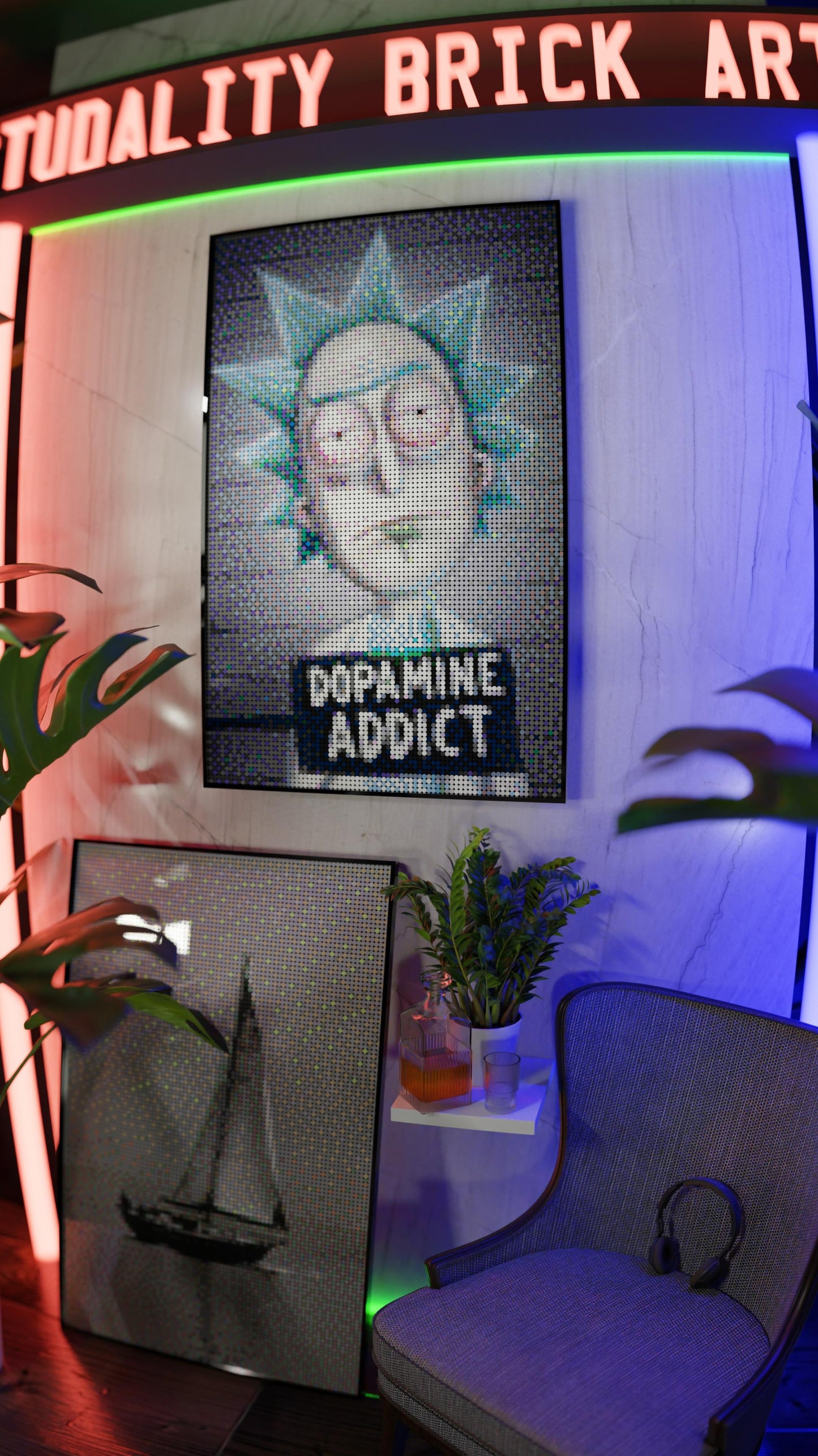 Rick and Morty LEGO® Style mosaic pixel art design for display