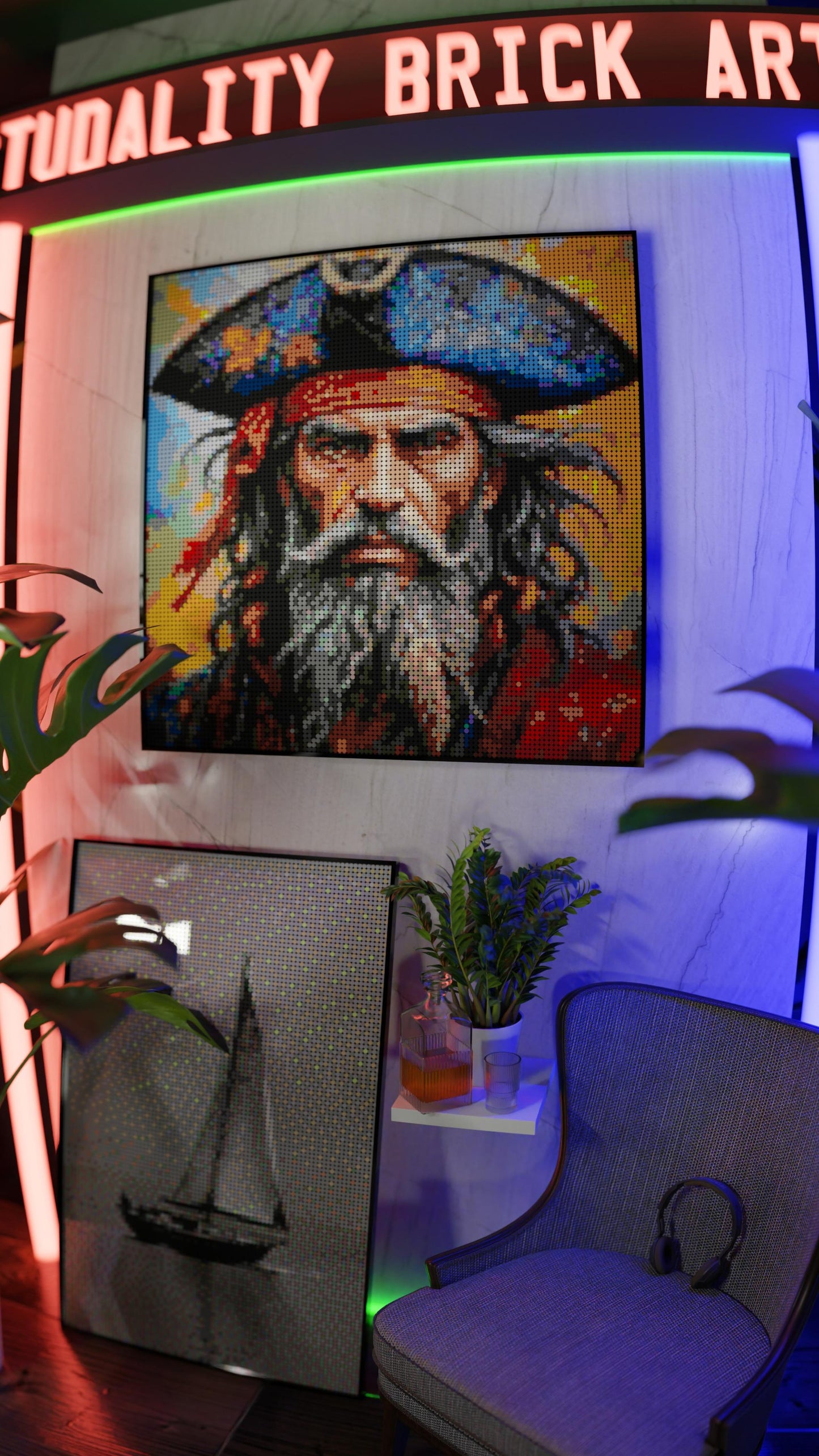 Weathered Mariner LEGO® Style mosaic wall art made from colorful plastic bricks