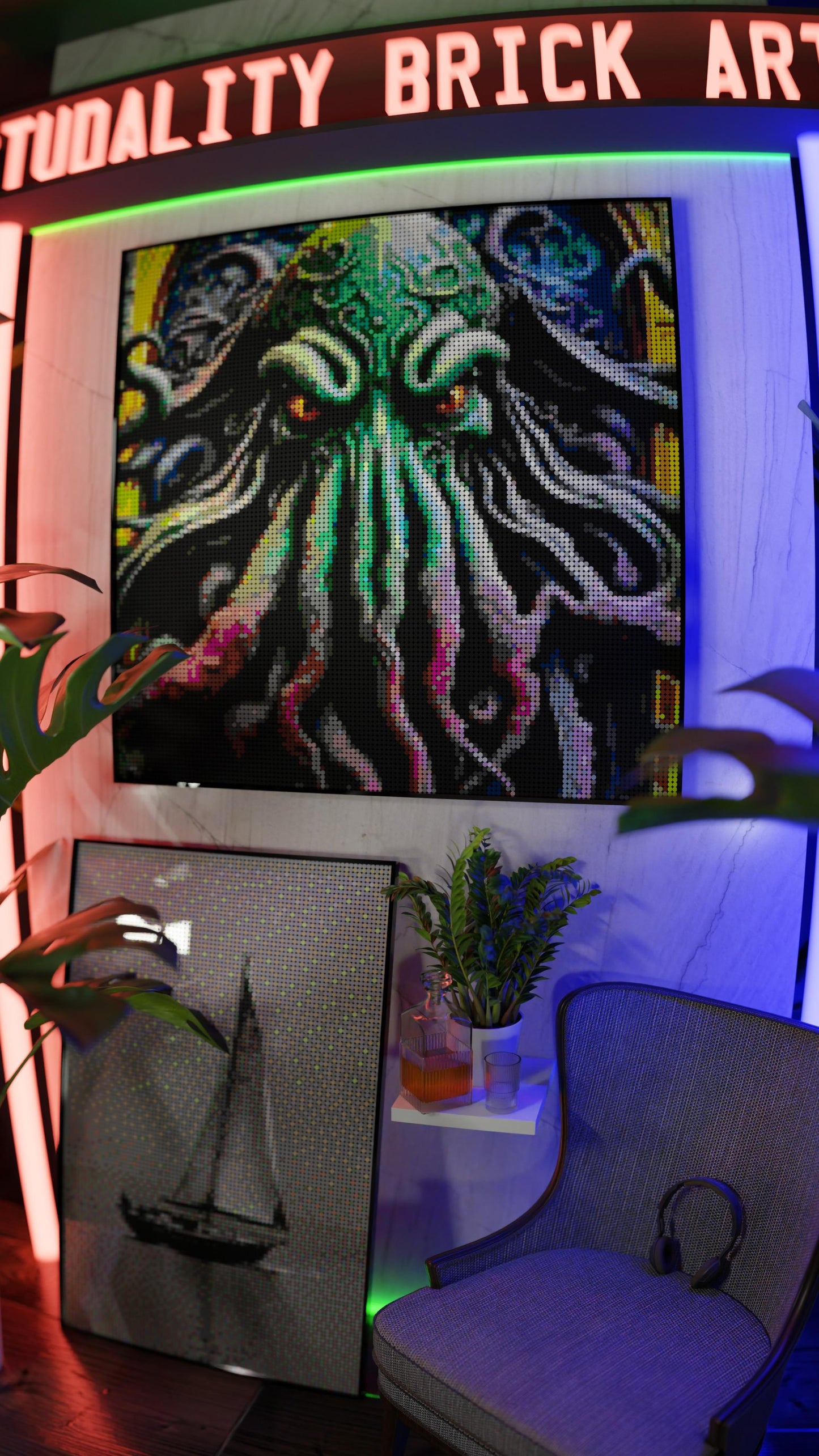 Arrival of Cthulhu LEGO® Style mosaic pixel art design for display