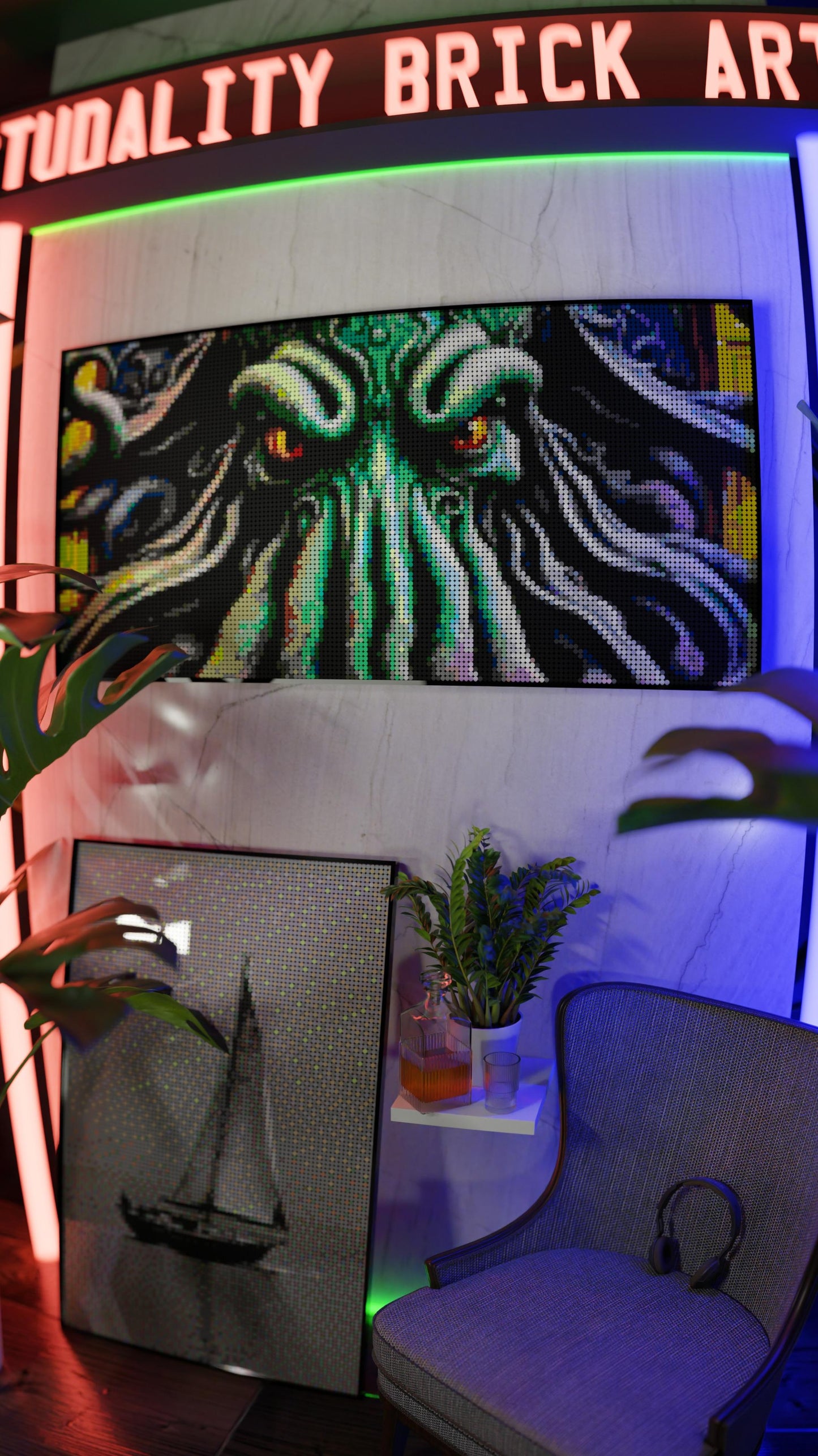 Arrival of Cthulhu  LEGO® Style mosaic wall art made from colorful plastic bricks