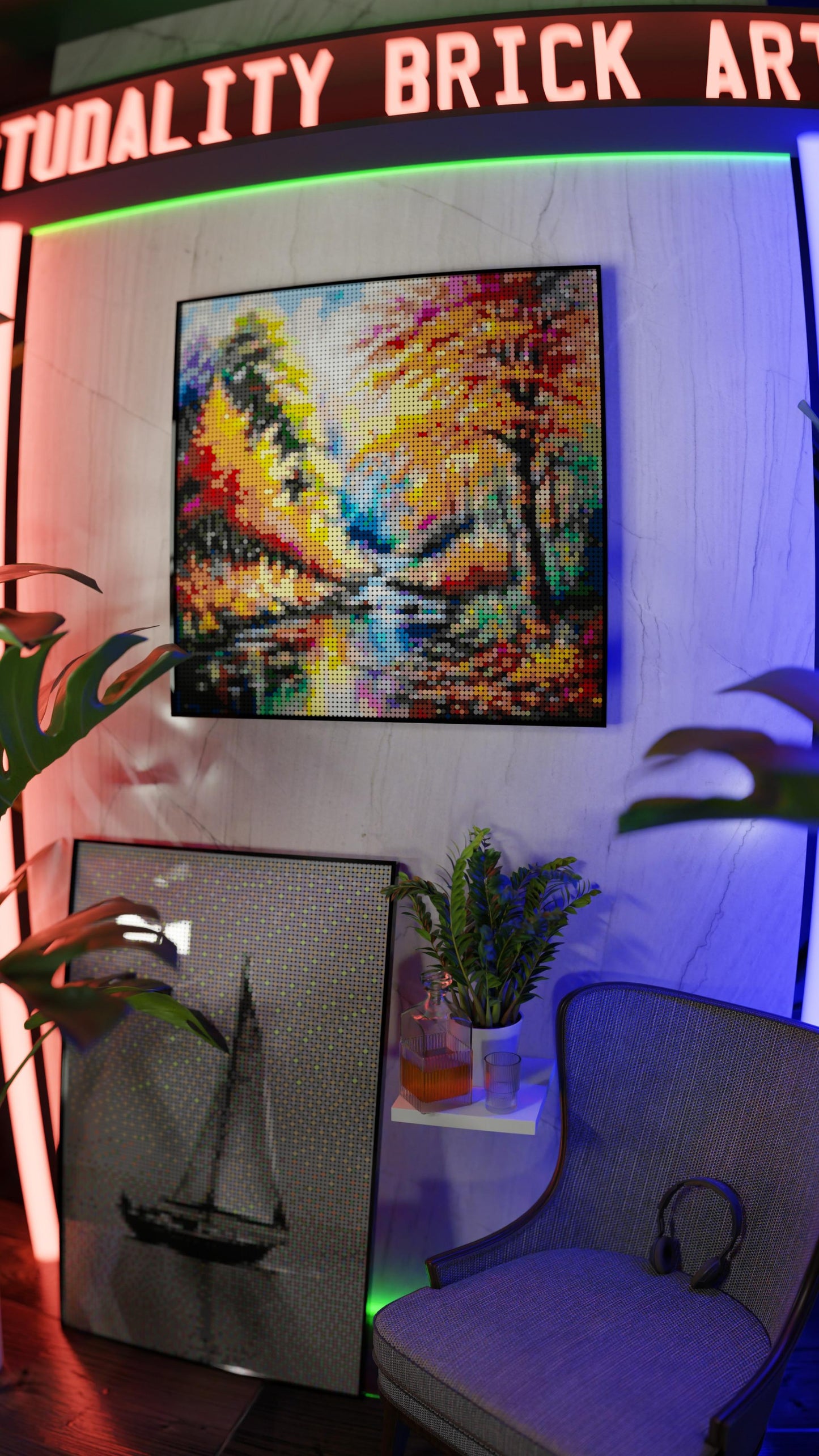 Streaming LEGO® Style mosaic wall art made from colorful plastic bricks