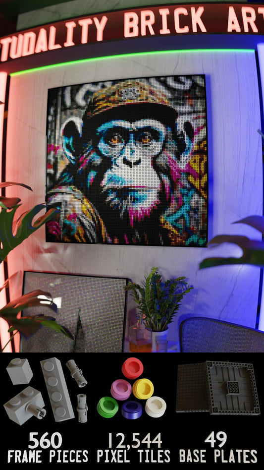 Ape Hop Movement  LEGO® Style mosaic wall art made from colorful plastic bricks