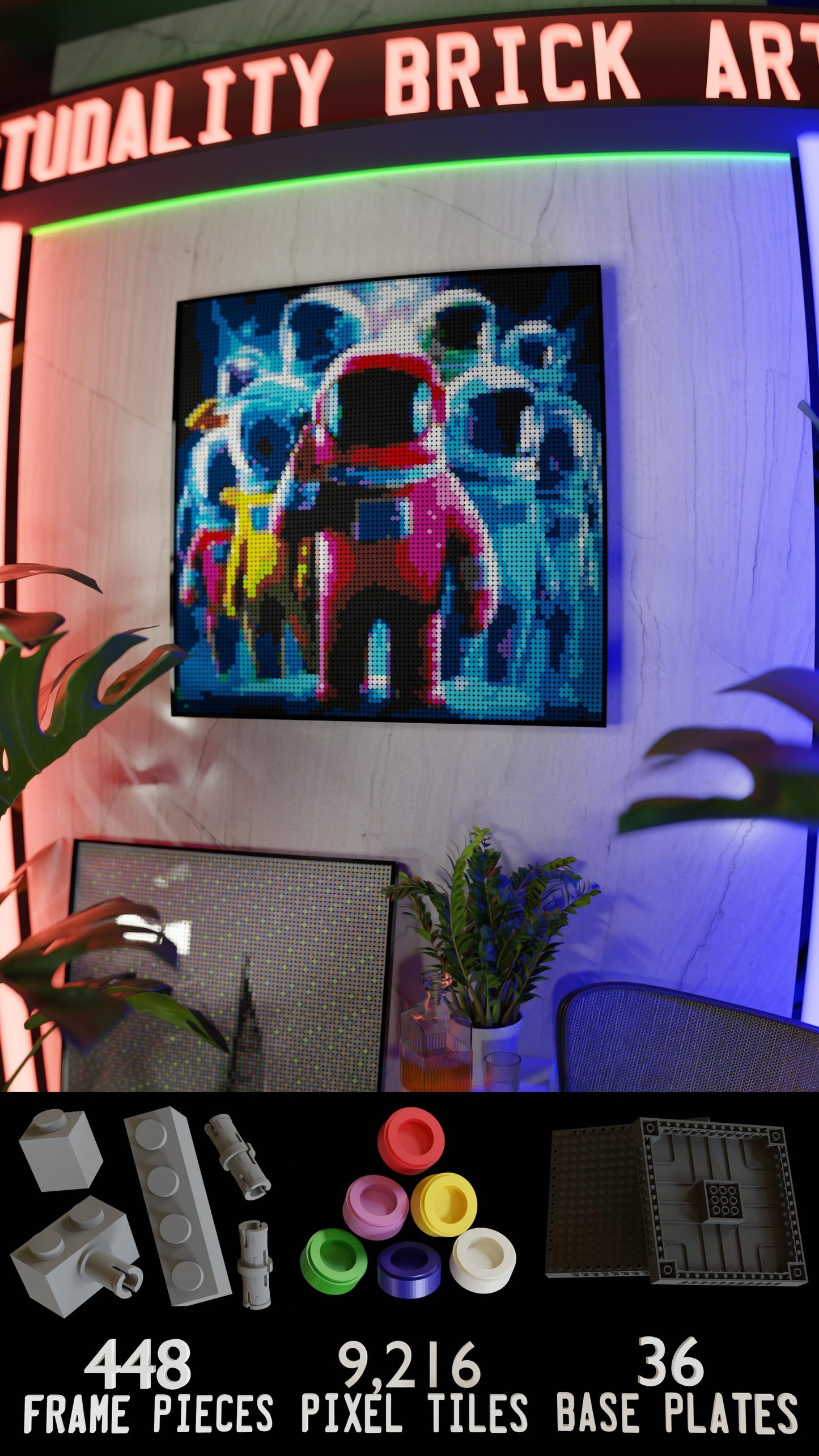 Amongst Friends LEGO® Style mosaic pixel art design for display