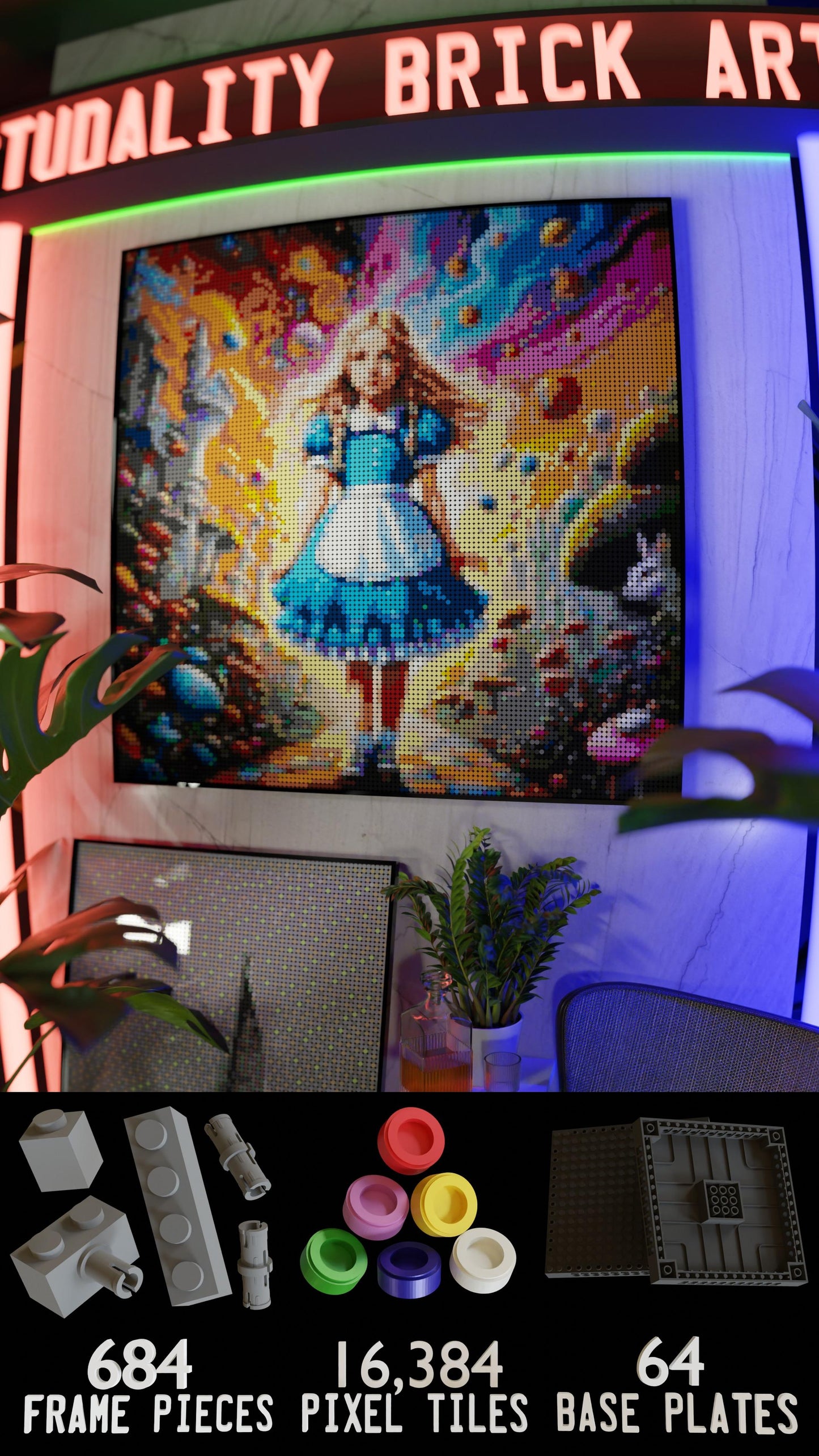 Alice in Wonderland LEGO® Style mosaic kit with clear building instructions
