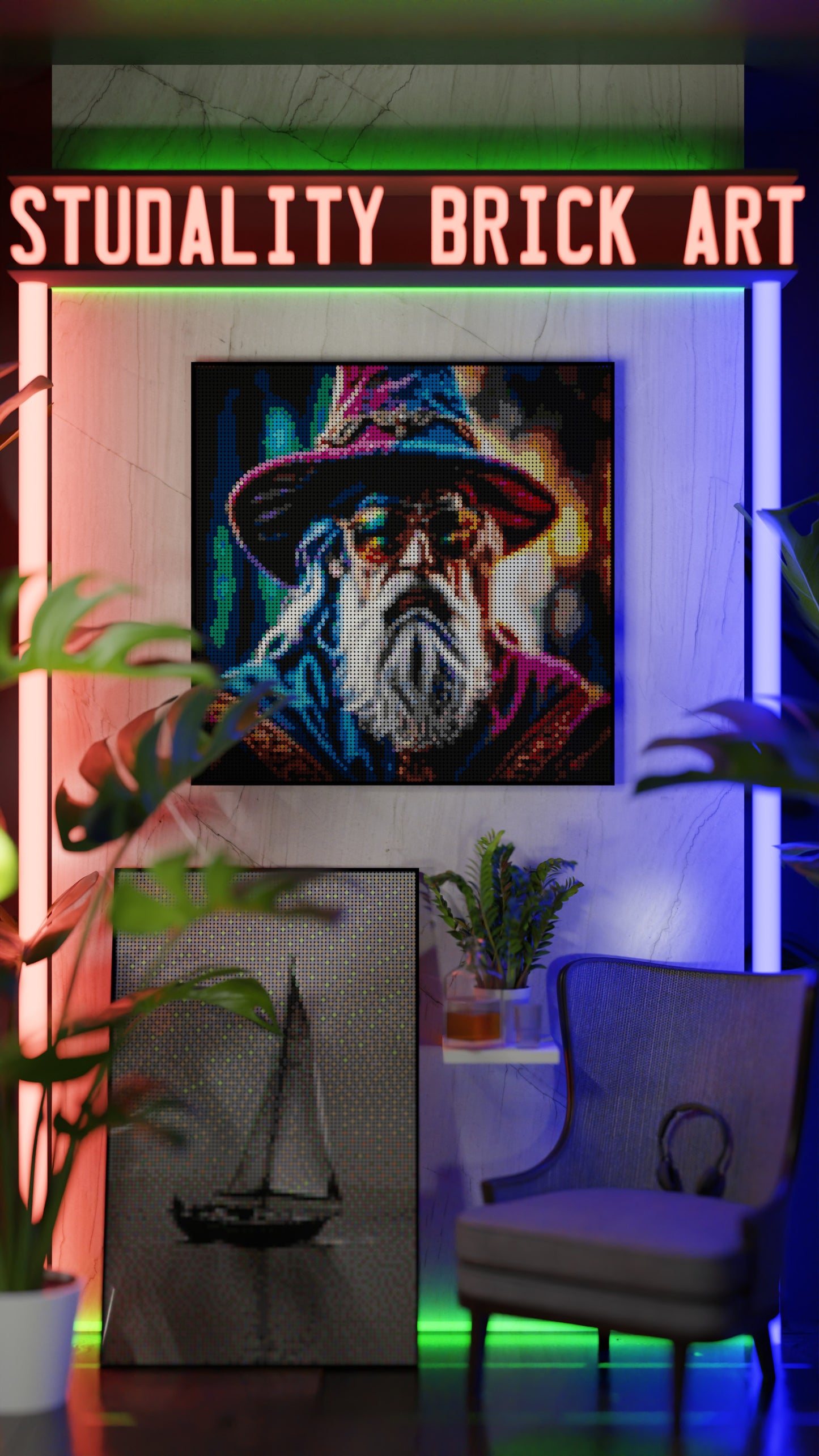 Spellbound Rebel LEGO® Style mosaic wall art made from colorful plastic bricks