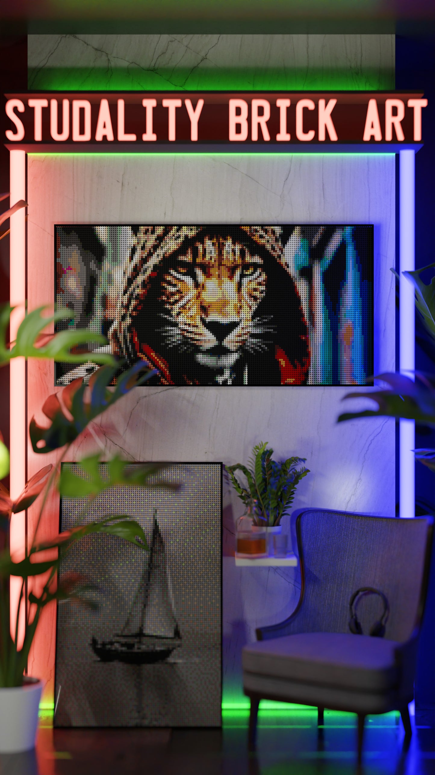 Spotzie Sprayz LEGO® Style mosaic wall art made from colorful plastic bricks