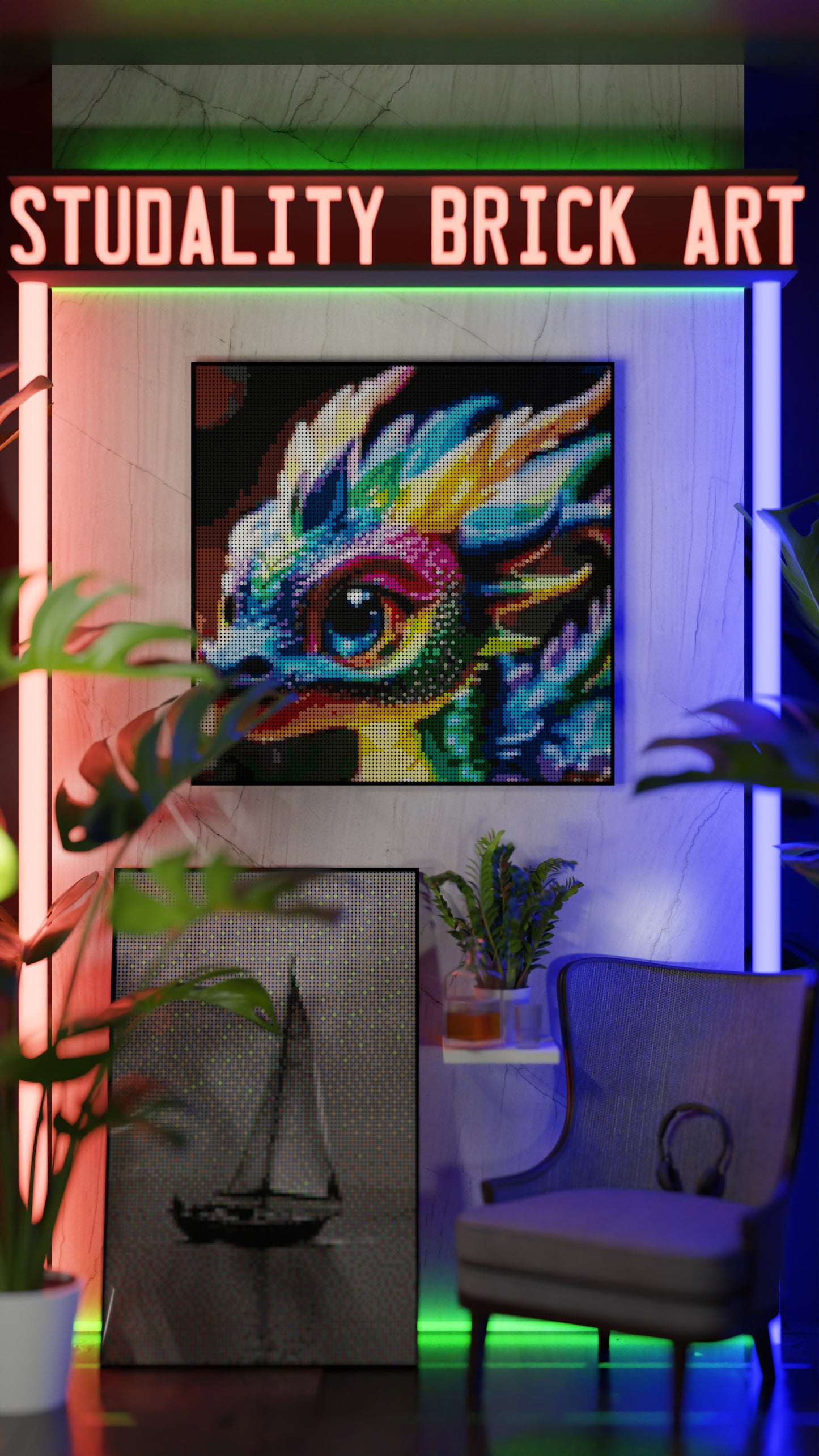 Neon Hatchling LEGO® Style mosaic creative DIY building set
