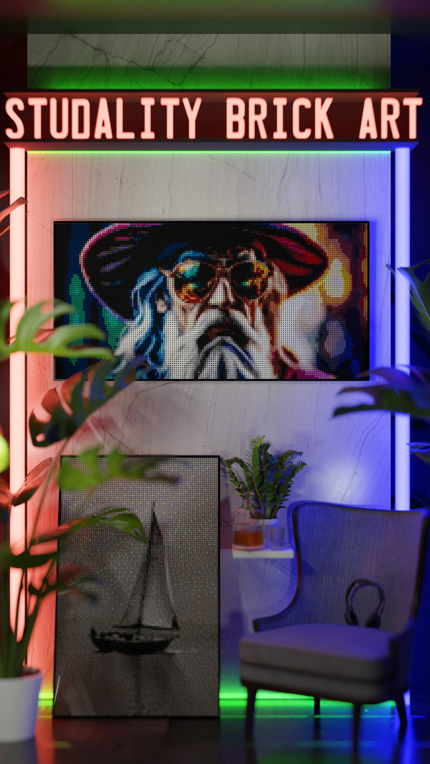 Spellbound Rebel LEGO® Style mosaic wall art made from colorful plastic bricks