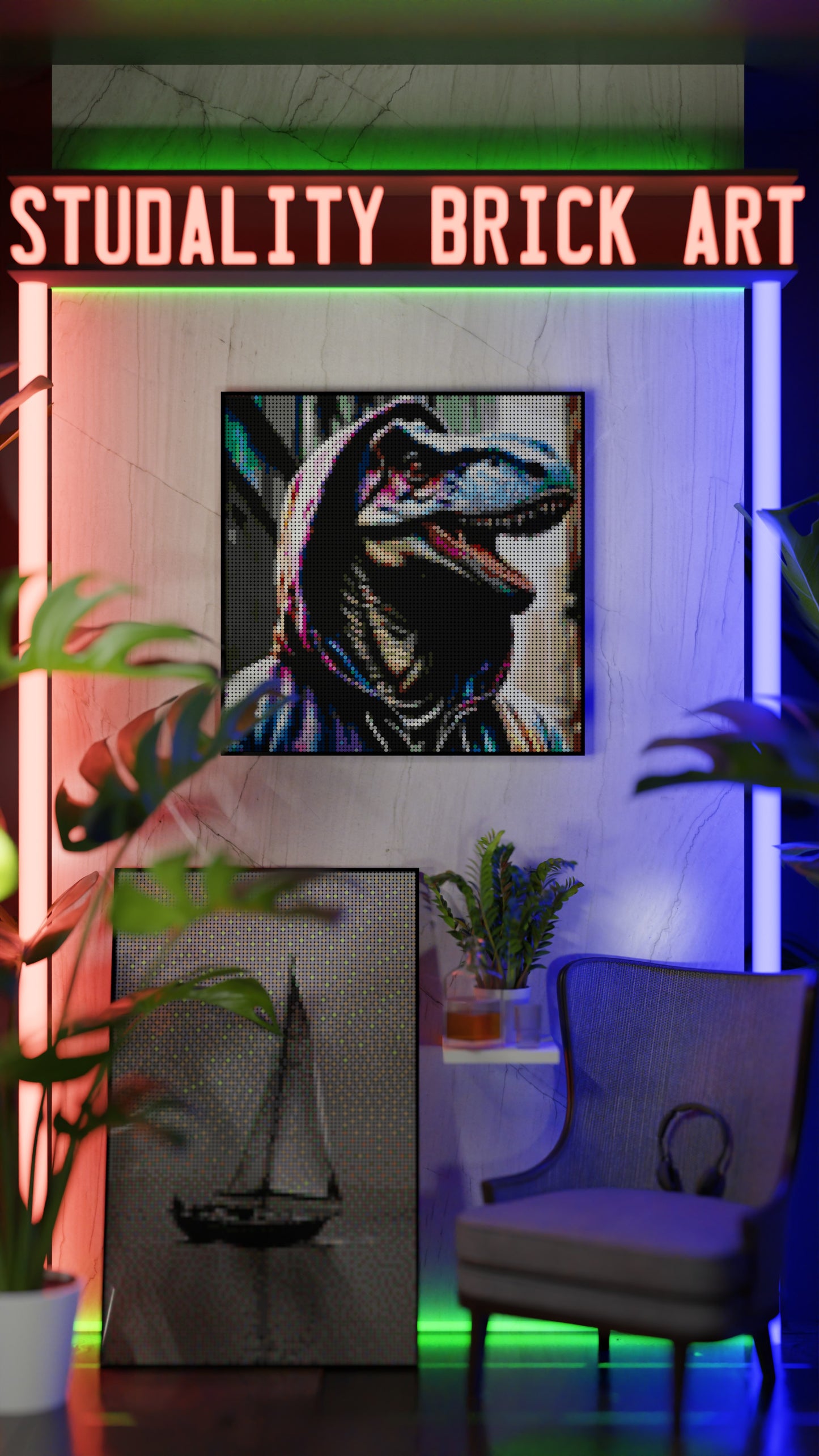 Forgotten Potential LEGO® Style mosaic wall art made from colorful plastic bricks