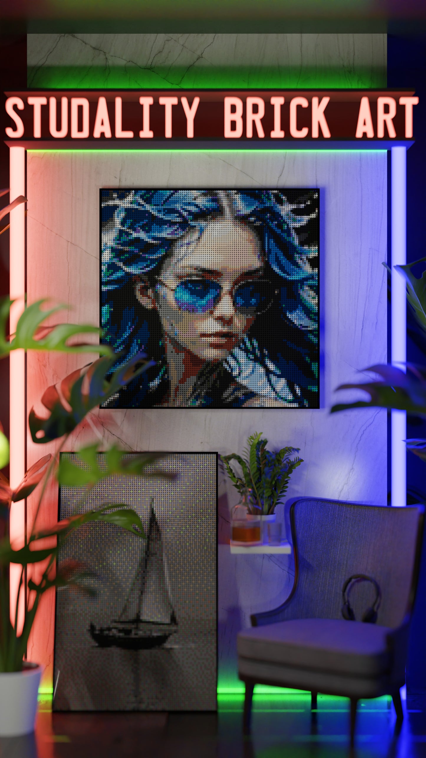 Aqua Enchantress LEGO® Style mosaic pixel art design for display