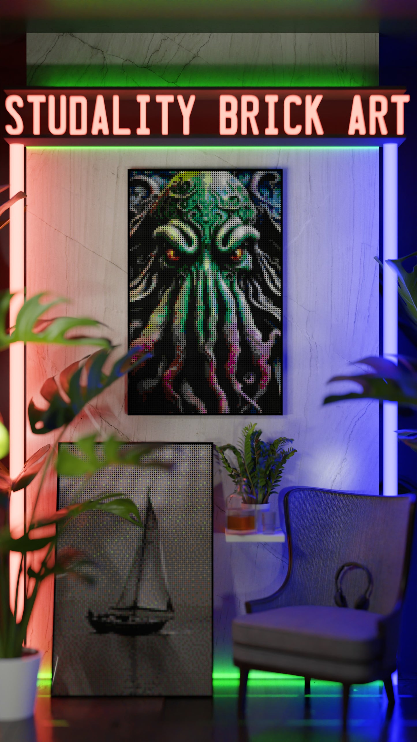 Arrival of Cthulhu LEGO® Style mosaic pixel art design for display