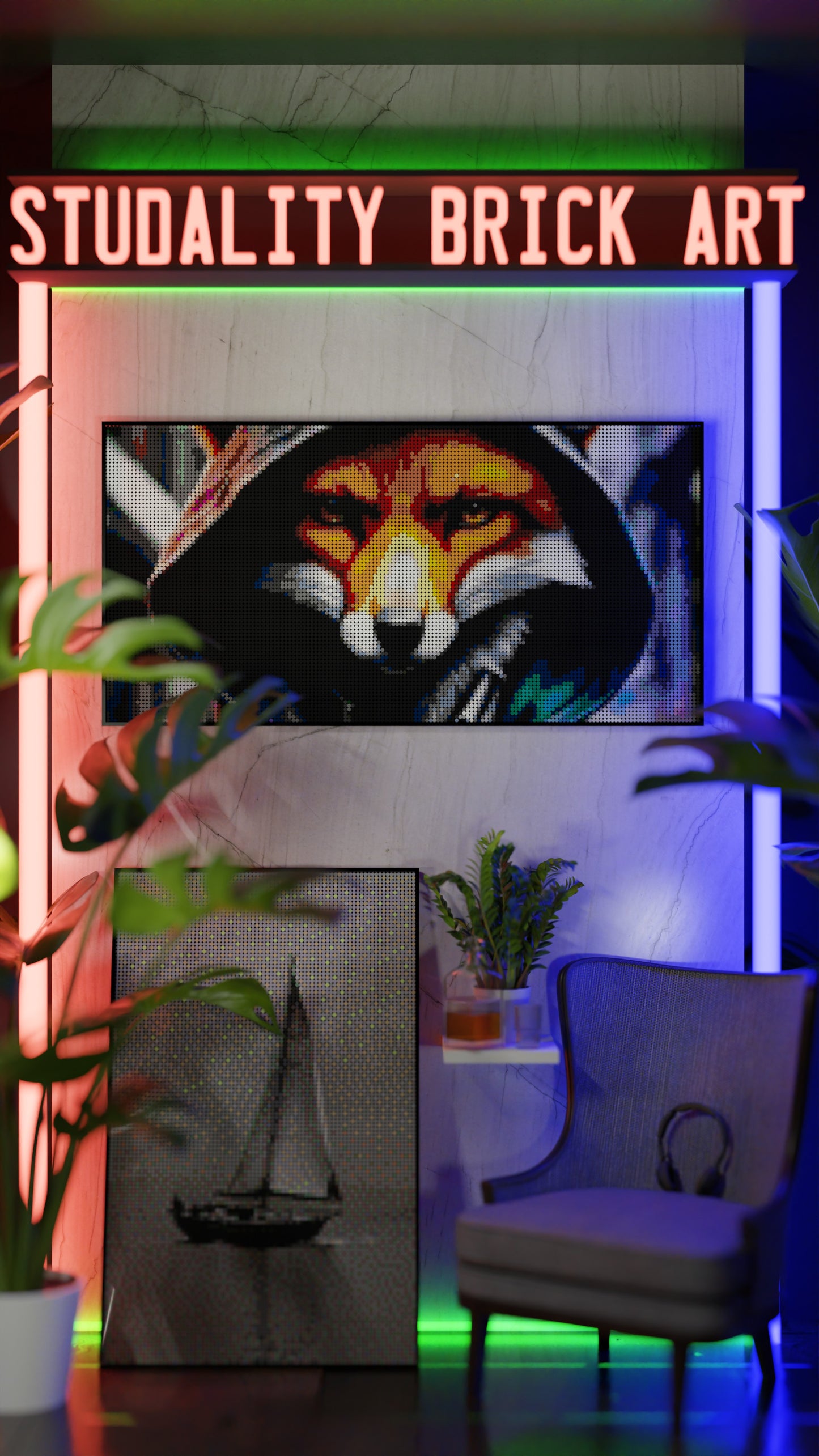 Fok-C LEGO® Style mosaic wall art made from colorful plastic bricks
