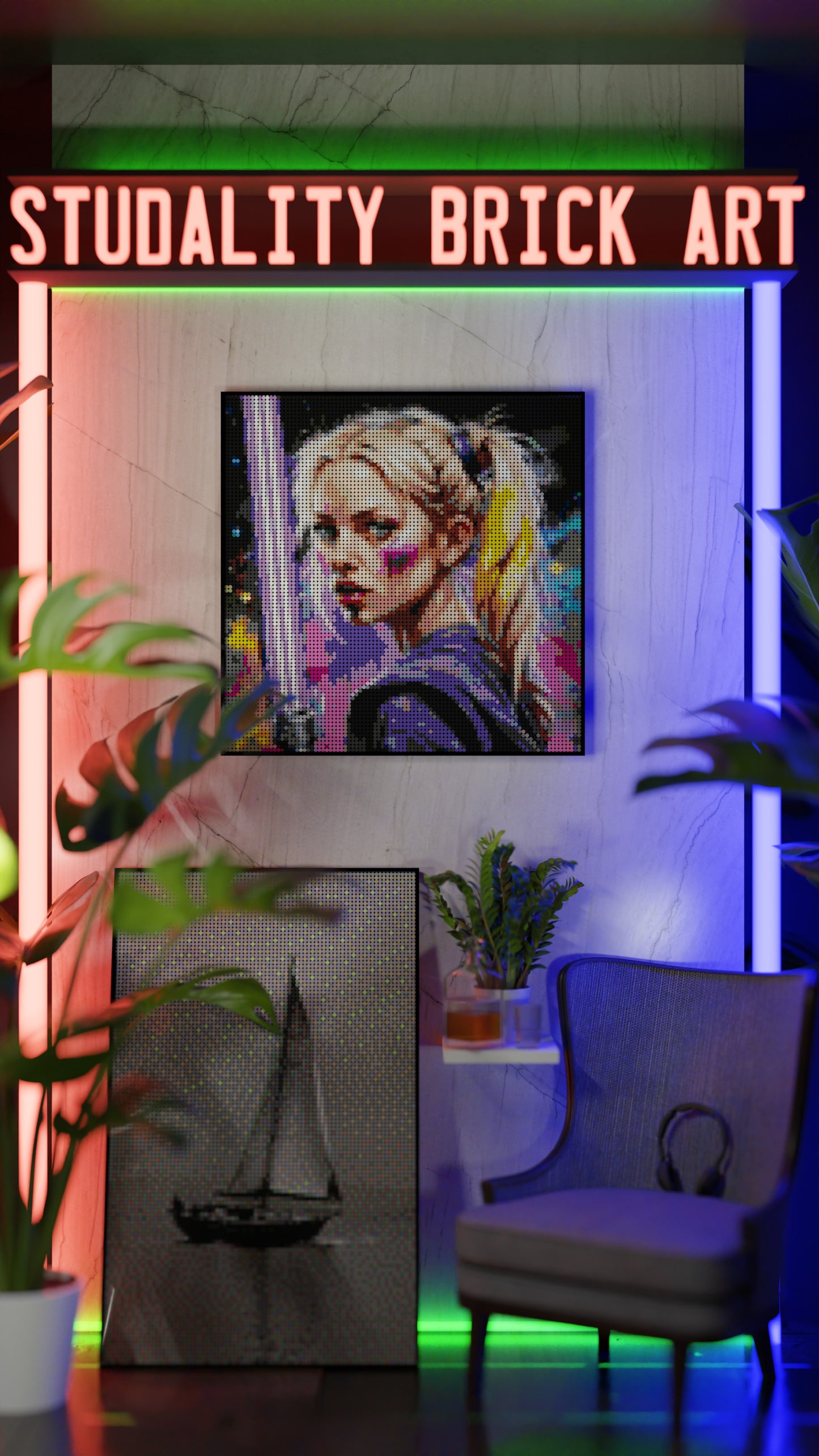 Waring Starlette LEGO® Style mosaic wall art made from colorful plastic bricks