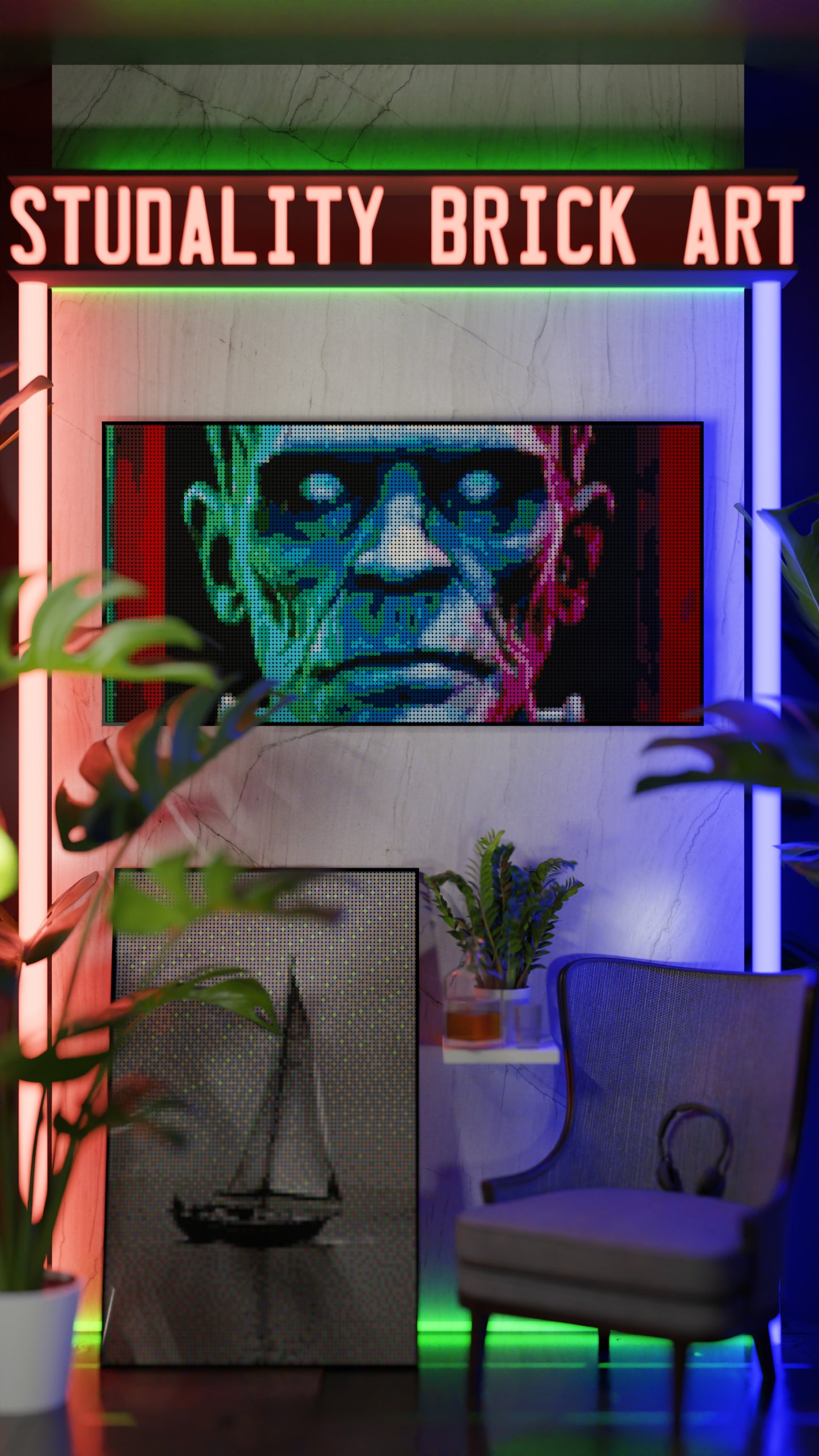The Creation LEGO® Style mosaic wall art made from colorful plastic bricks