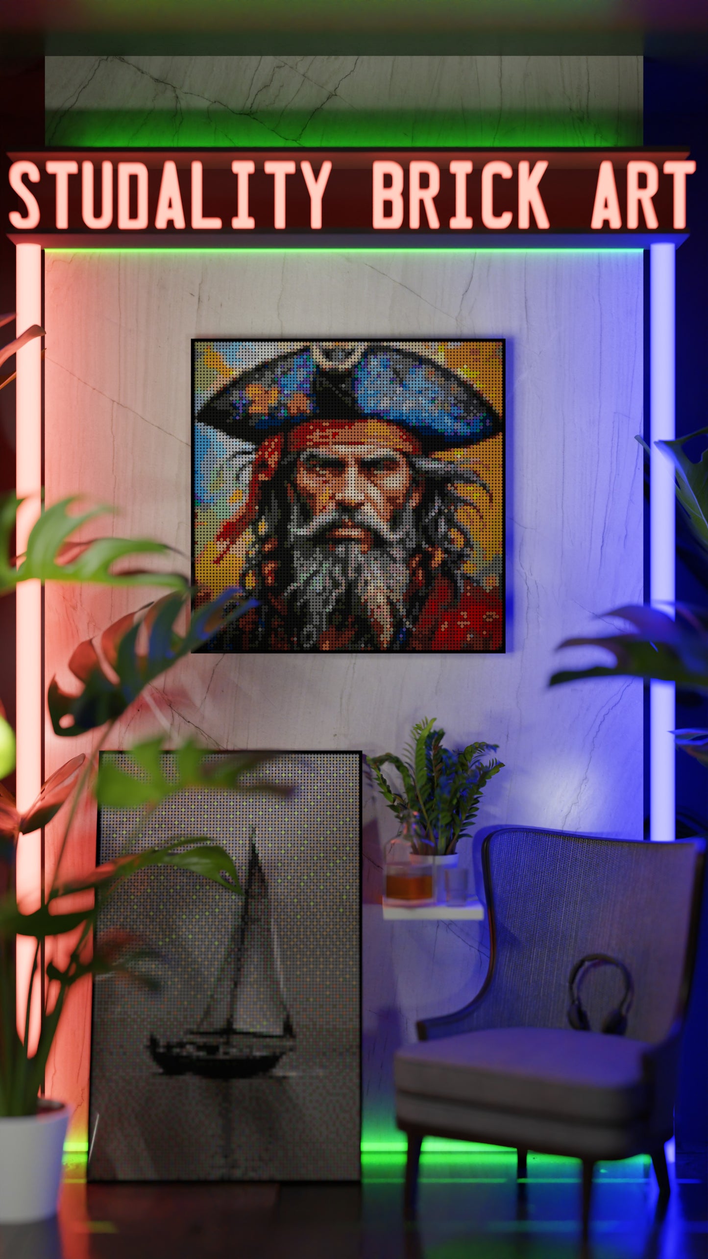 Weathered Mariner LEGO® Style mosaic pixel art design for display